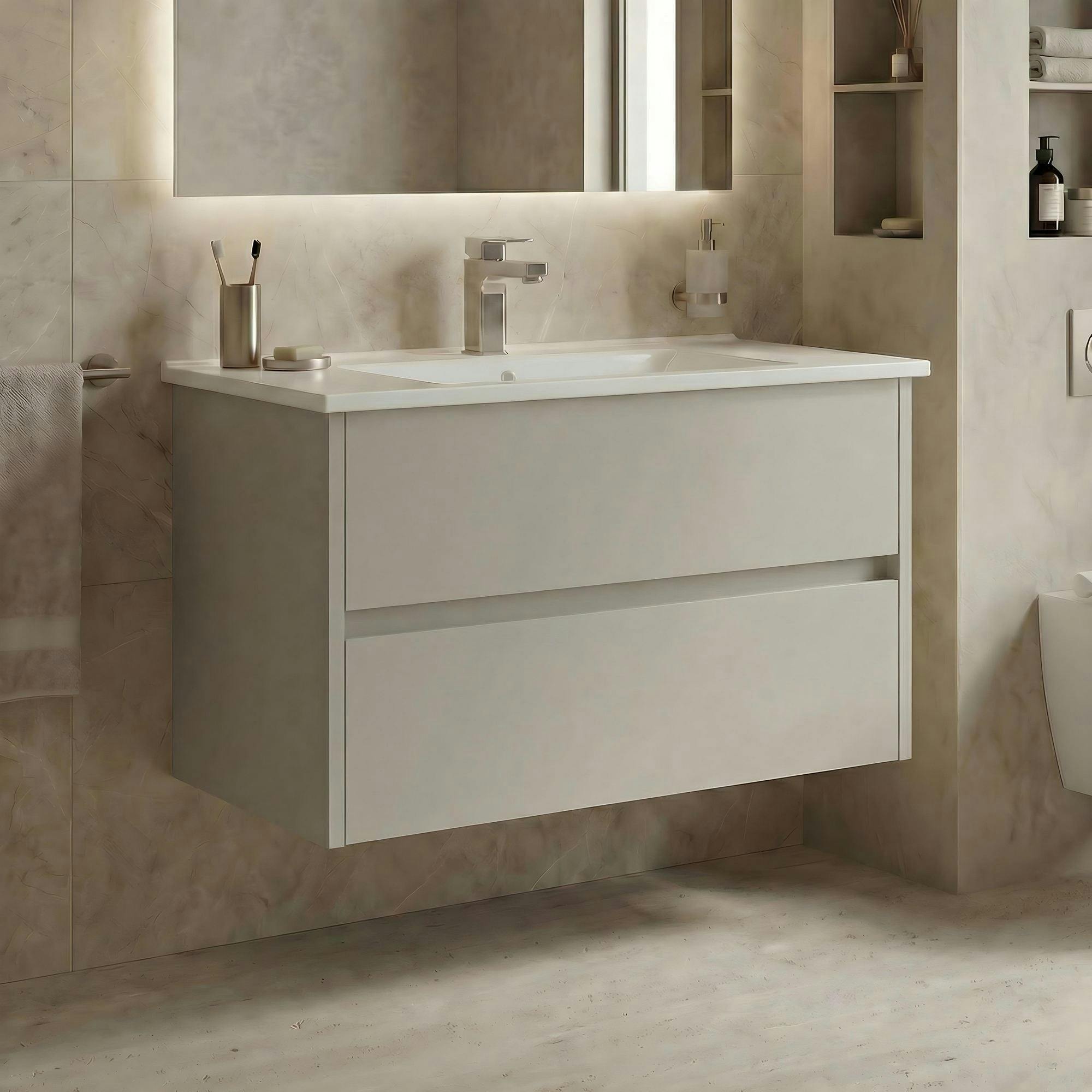Meuble vasque suspendu 85 cm cachemire 2 tiroirs NAÏA