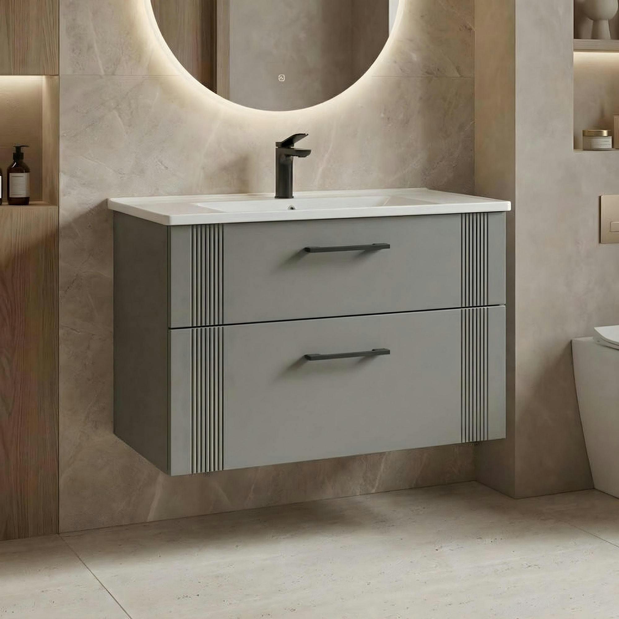 Meuble vasque suspendu 85 cm cachemire 2 tiroirs ONDIA