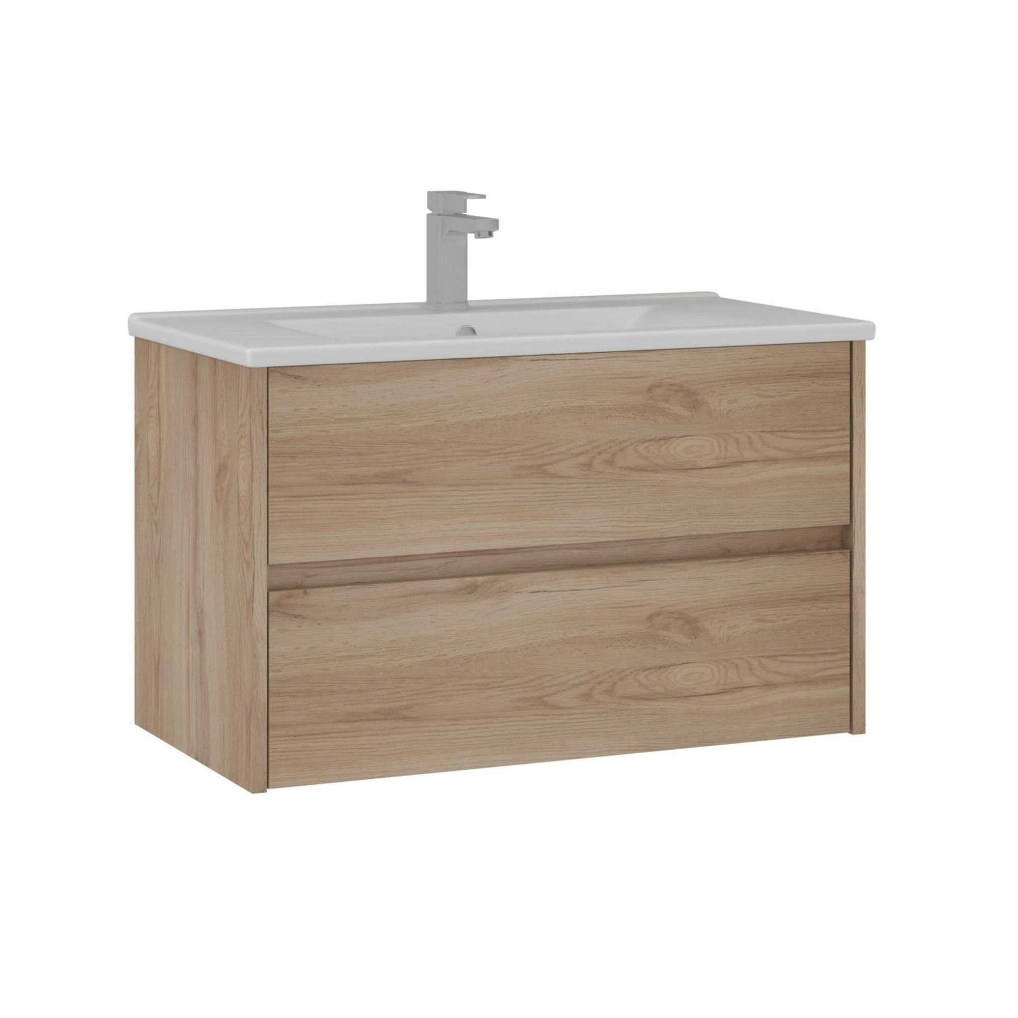 Meuble vasque suspendu 85 cm décor chêne 2 tiroirs MOANA