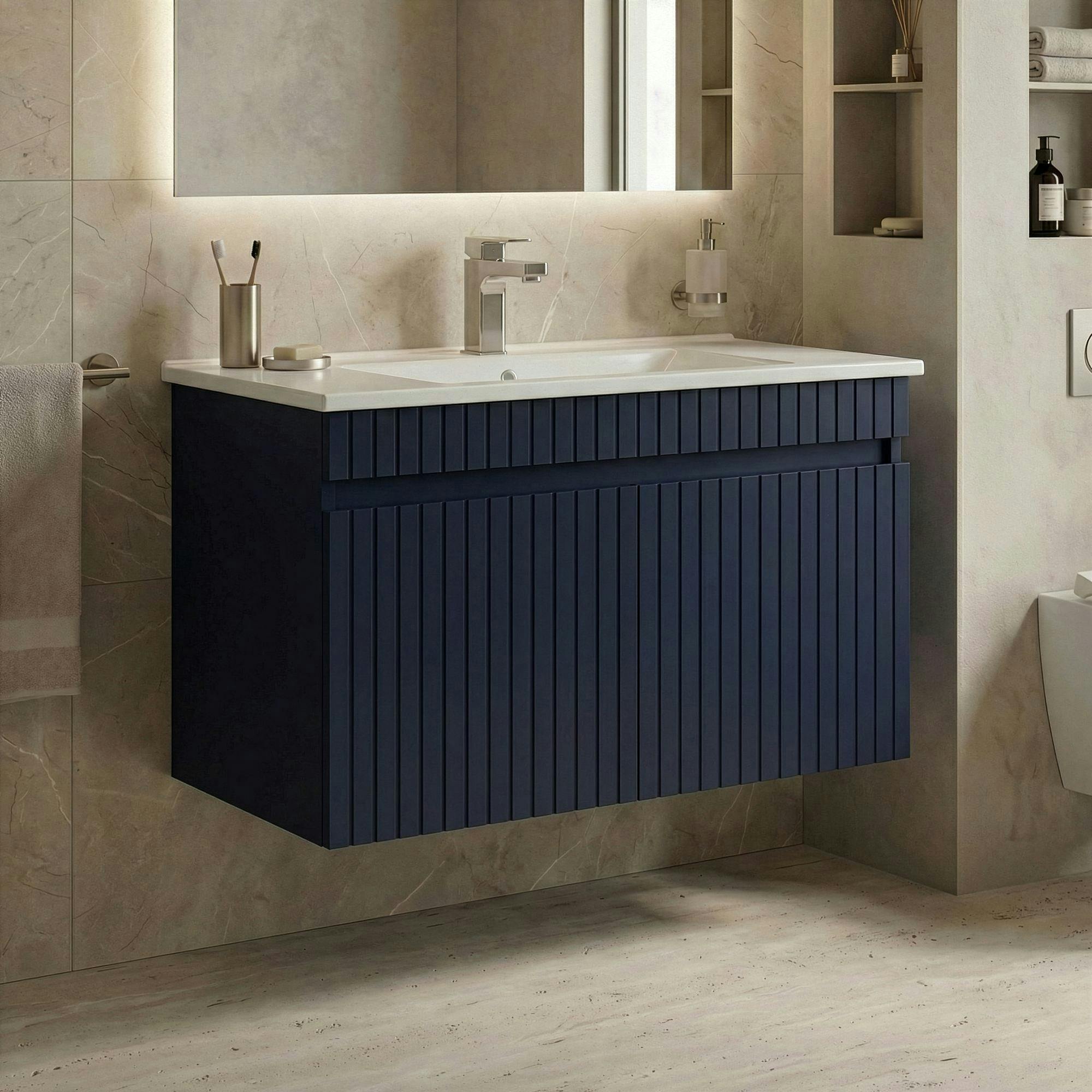 Meuble vasque suspendu 85 cm marine 2 portes YARA