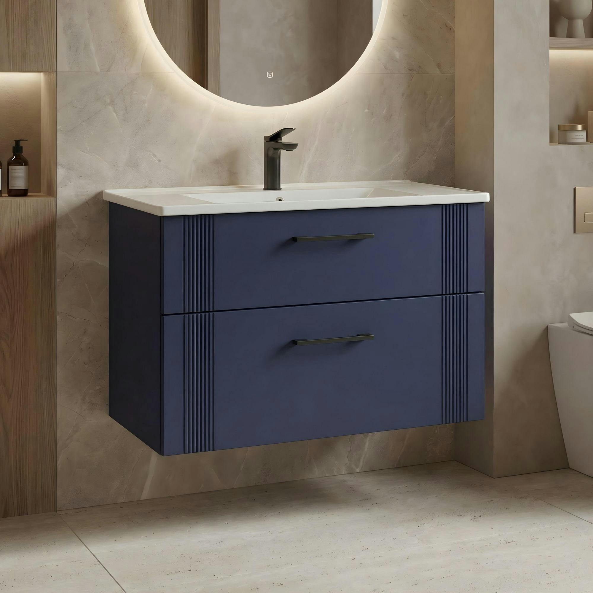 Meuble vasque suspendu 85 cm marine 2 tiroirs ONDIA
