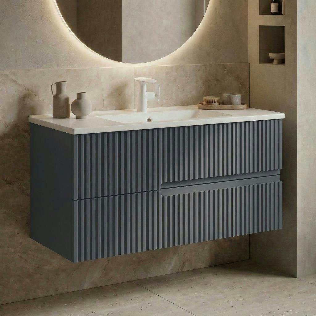 Meuble vasque suspendu 90 cm anthracite 2 tiroirs RIVIA