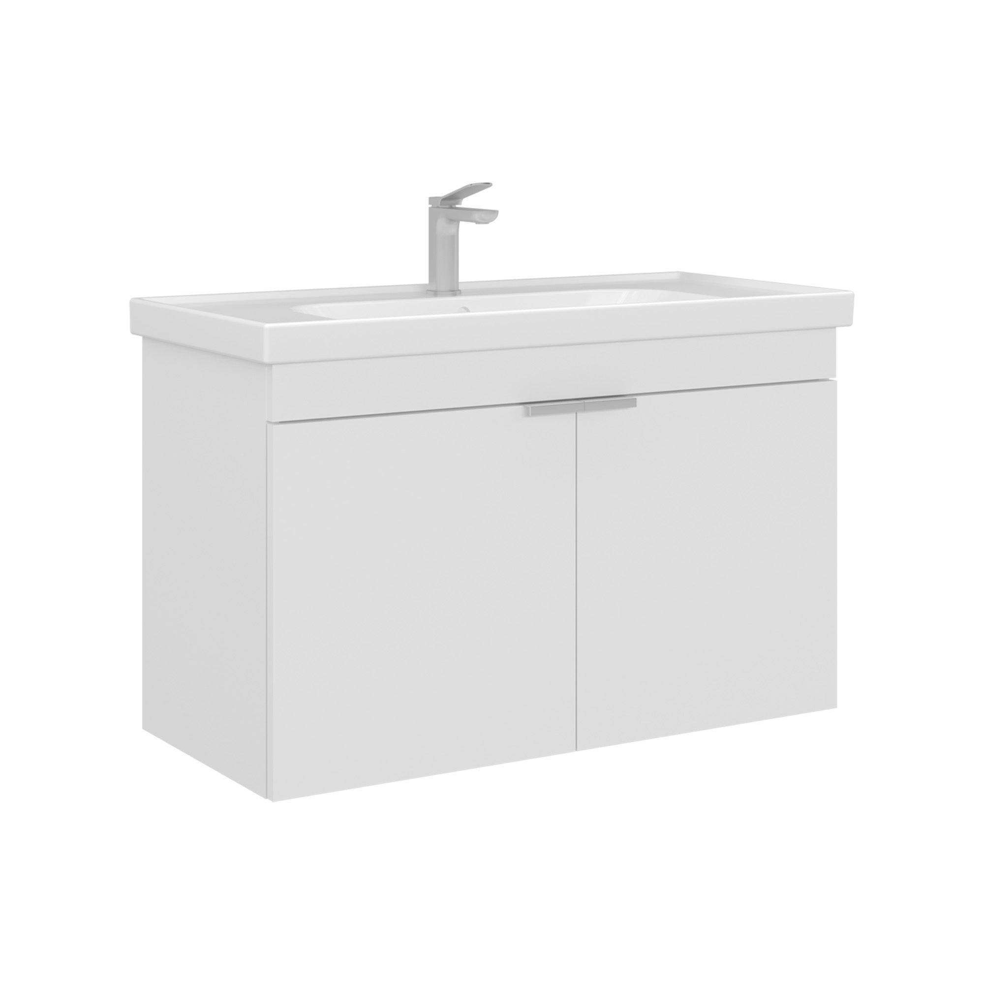 Meuble vasque suspendu 90 cm blanc 2 portes NEA