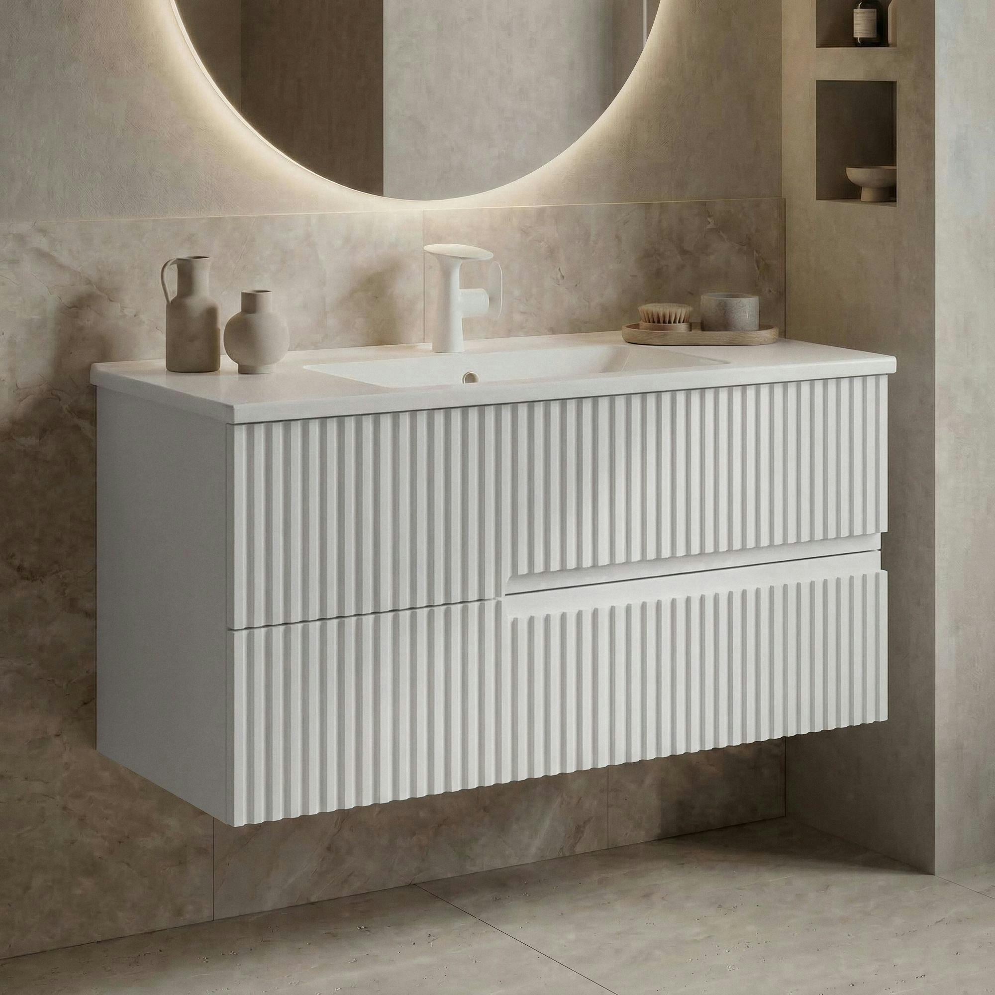 Meuble vasque suspendu 90 cm blanc 2 tiroirs RIVIA