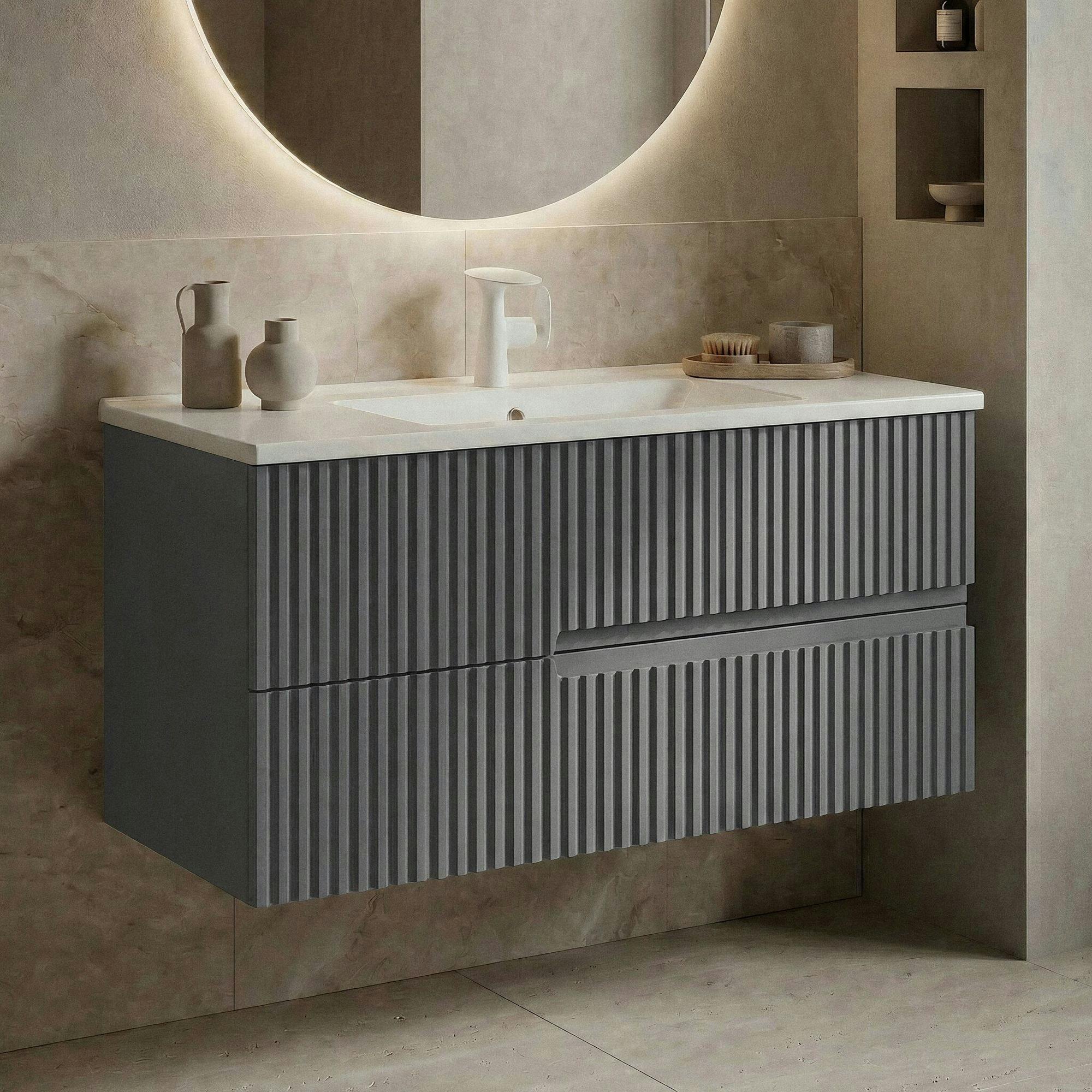 Meuble vasque suspendu 90 cm gris mat 2 tiroirs RIVIA