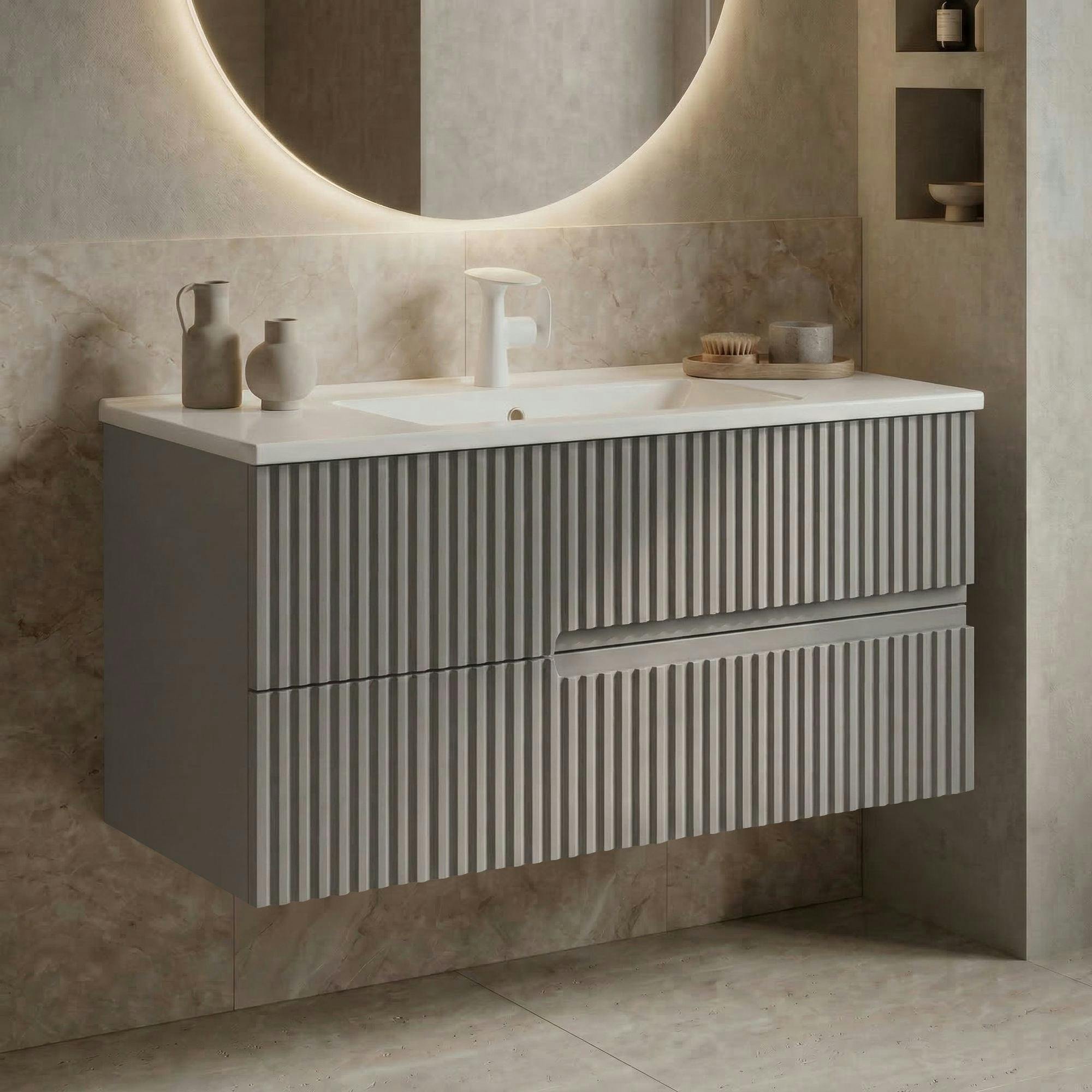 Meuble vasque suspendu 90 cm taupe 2 tiroirs RIVIA