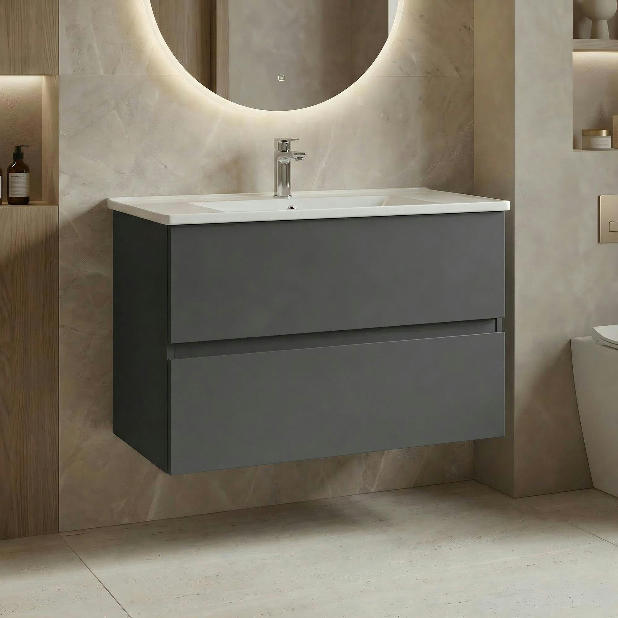 Meuble vasque suspendu 91 cm anthracite 2 tiroirs OCEA