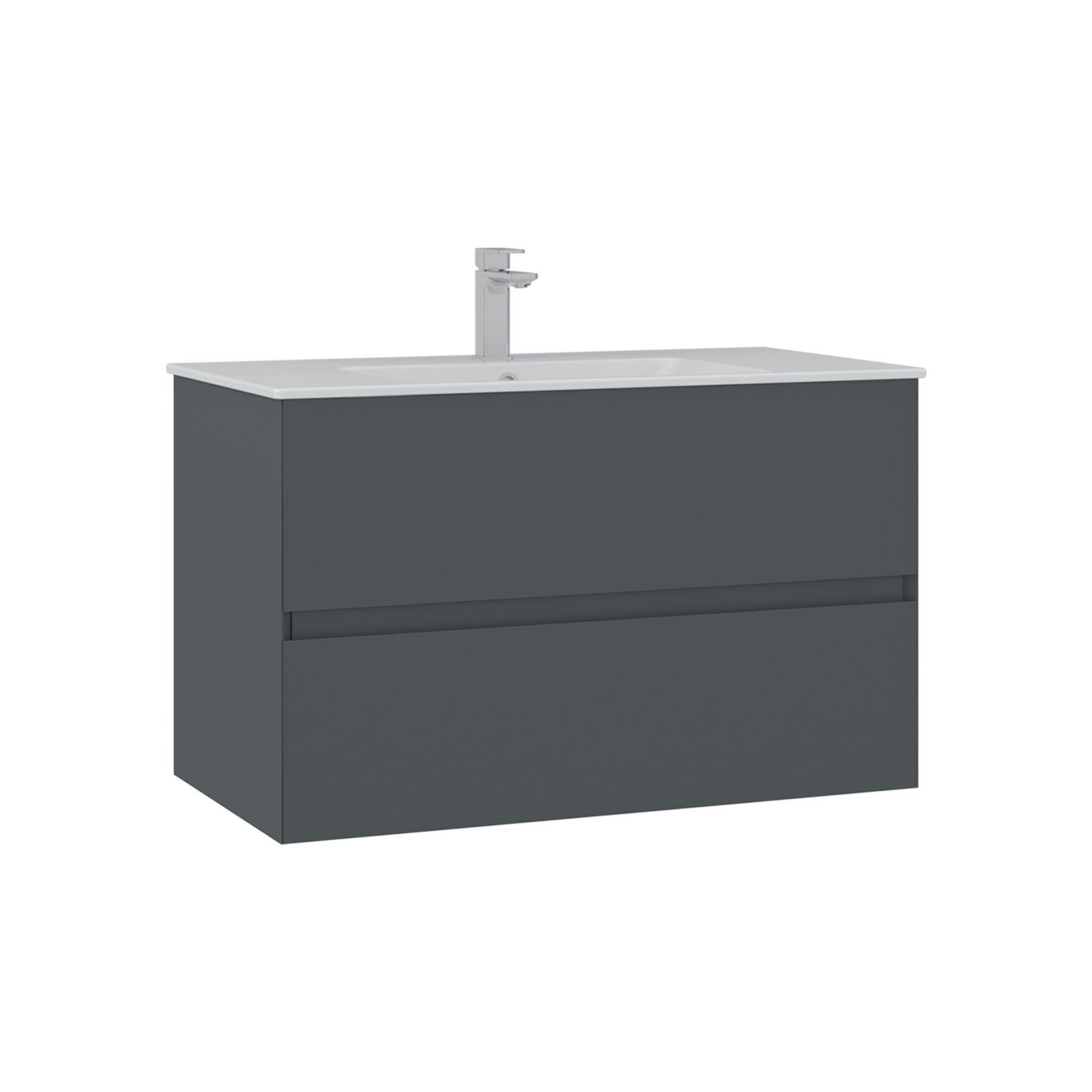Meuble vasque suspendu 91 cm anthracite 2 tiroirs OCEA