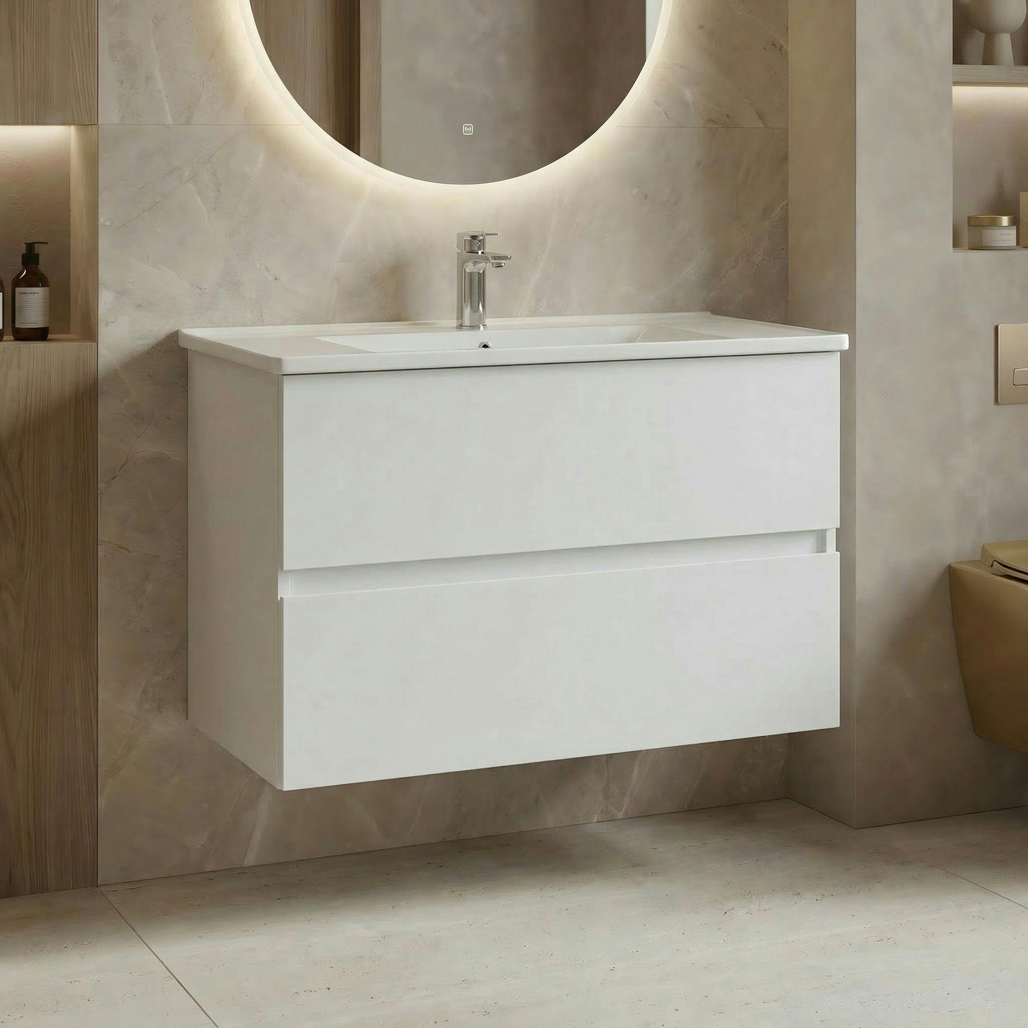 Meuble vasque suspendu 91 cm blanc 2 tiroirs OCEA