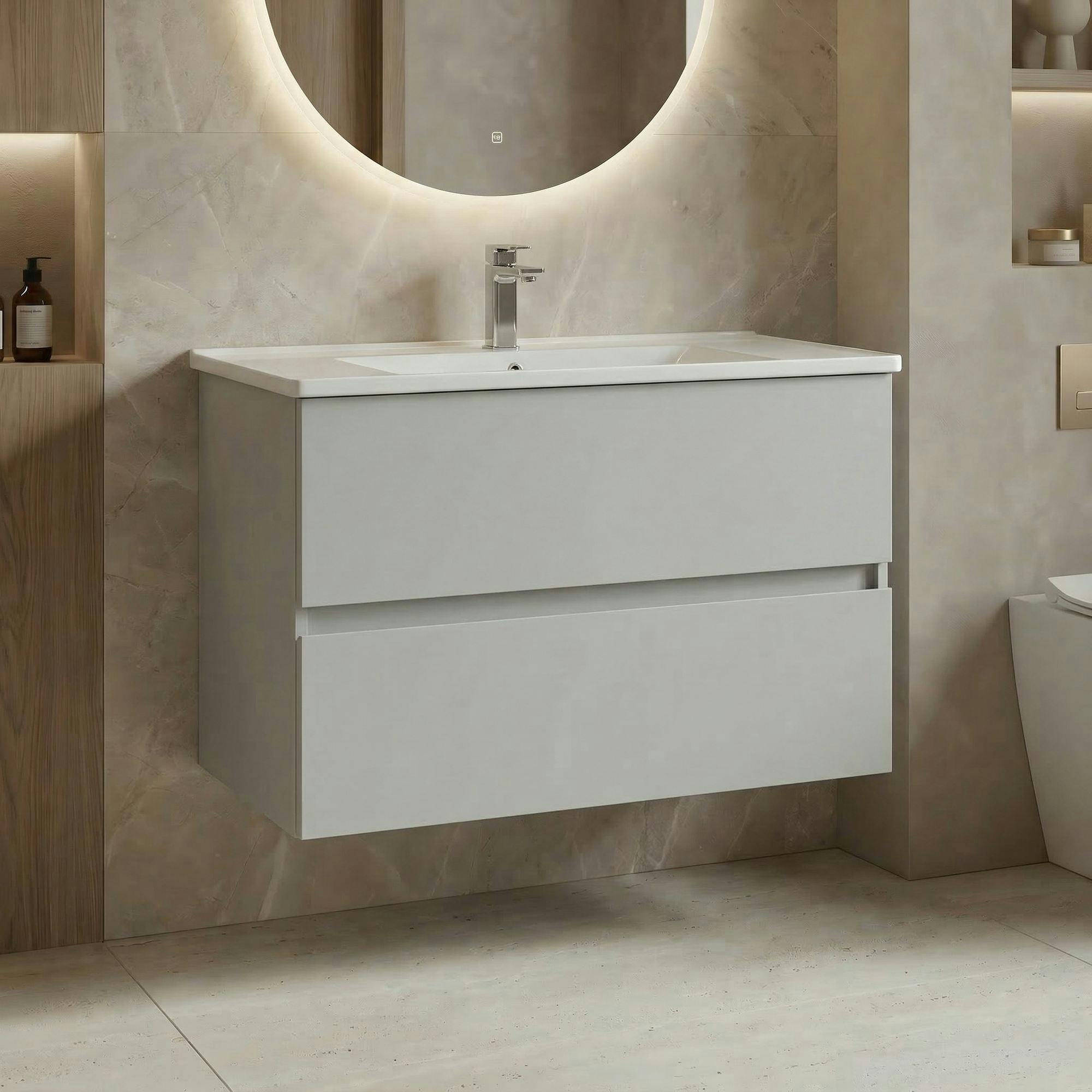 Meuble vasque suspendu 91 cm cachemire 2 tiroirs OCEA