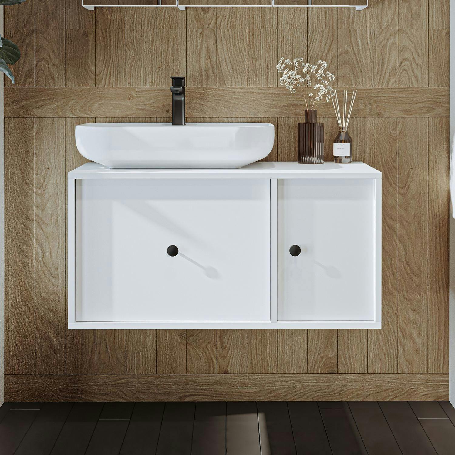 Meuble vasque suspendu blanc 1 tiroir 1 porte RILL
