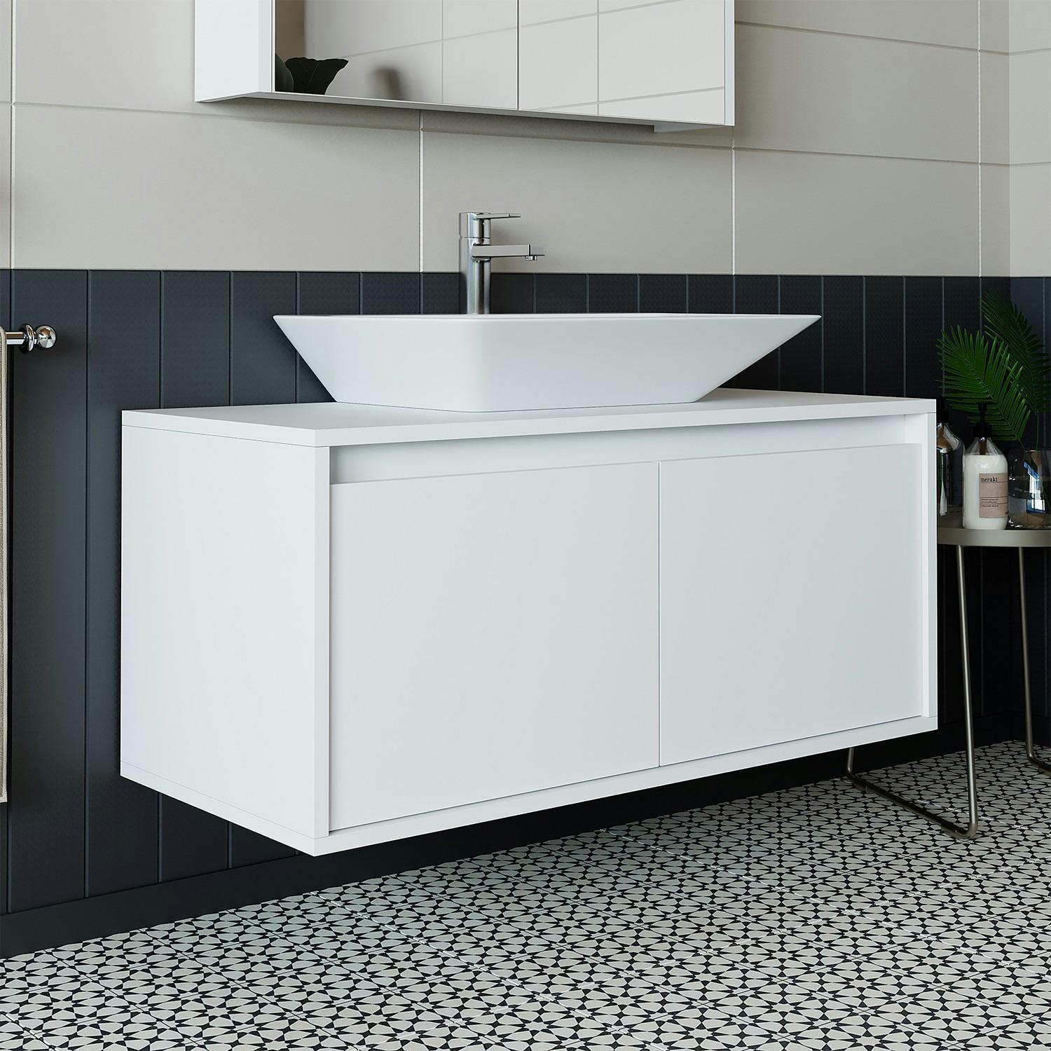 Meuble vasque suspendu blanc 2 portes FLOE