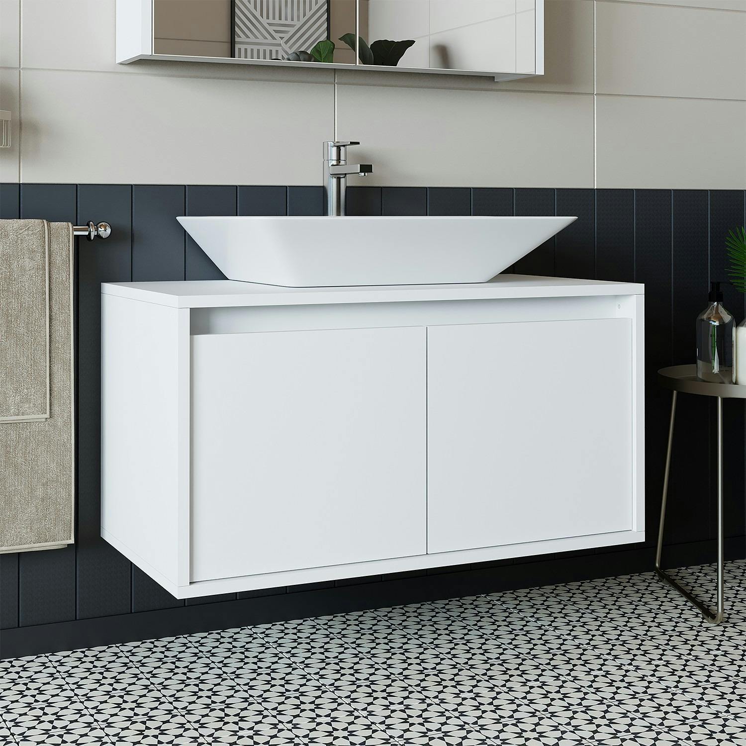 Meuble vasque suspendu blanc 2 portes VIVE