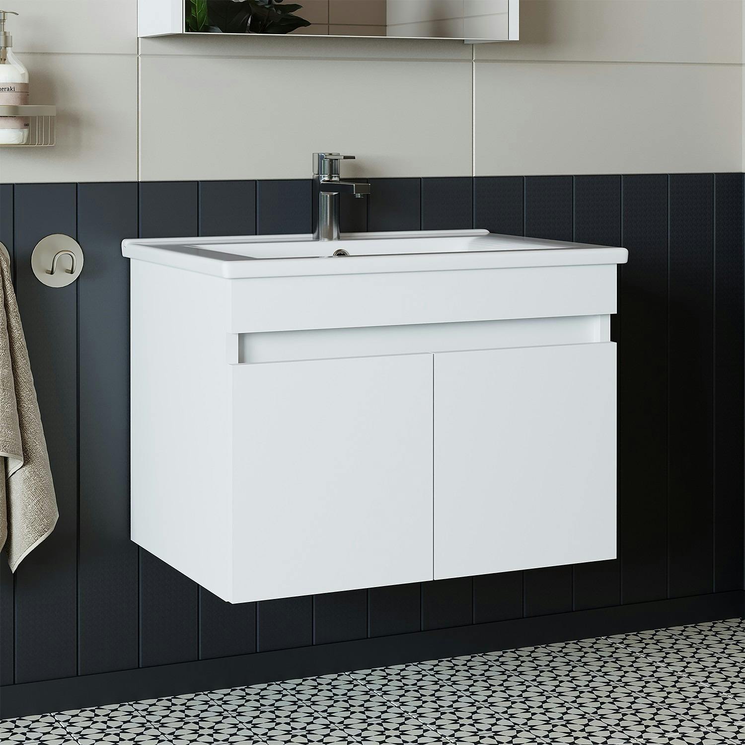 Meuble vasque suspendu blanc 65 cm 2 portes LAO