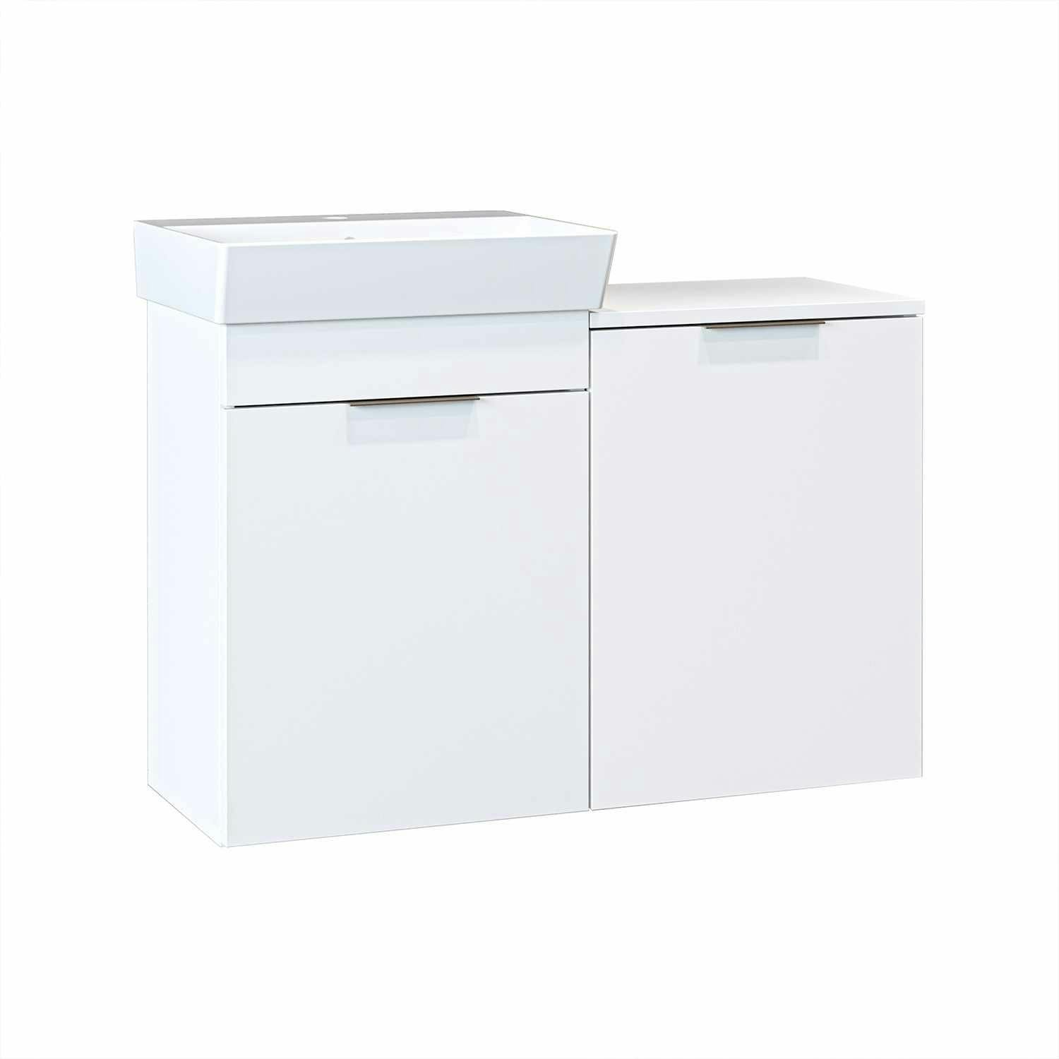 Meuble vasque suspendu blanc avec panier à linge NESSA