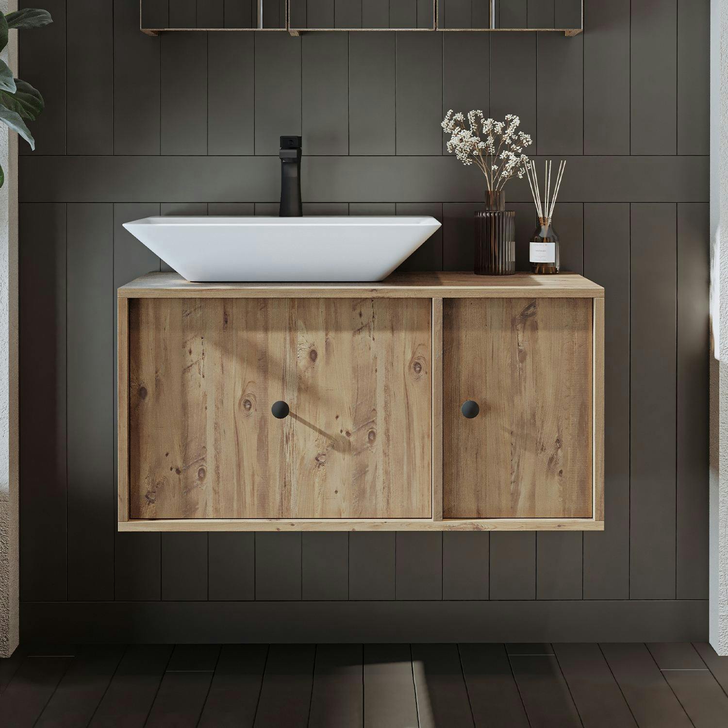 Meuble vasque suspendu décor pin 1 porte 1 tiroir RIV