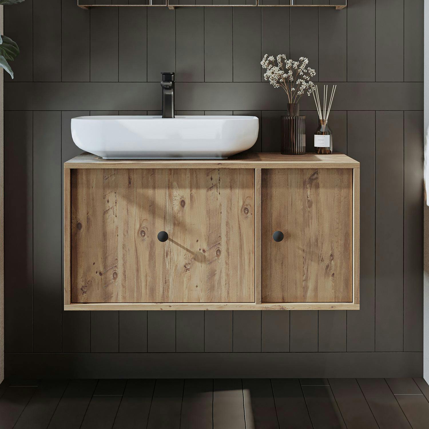 Meuble vasque suspendu décor pin 1 tiroir 1 porte RILL