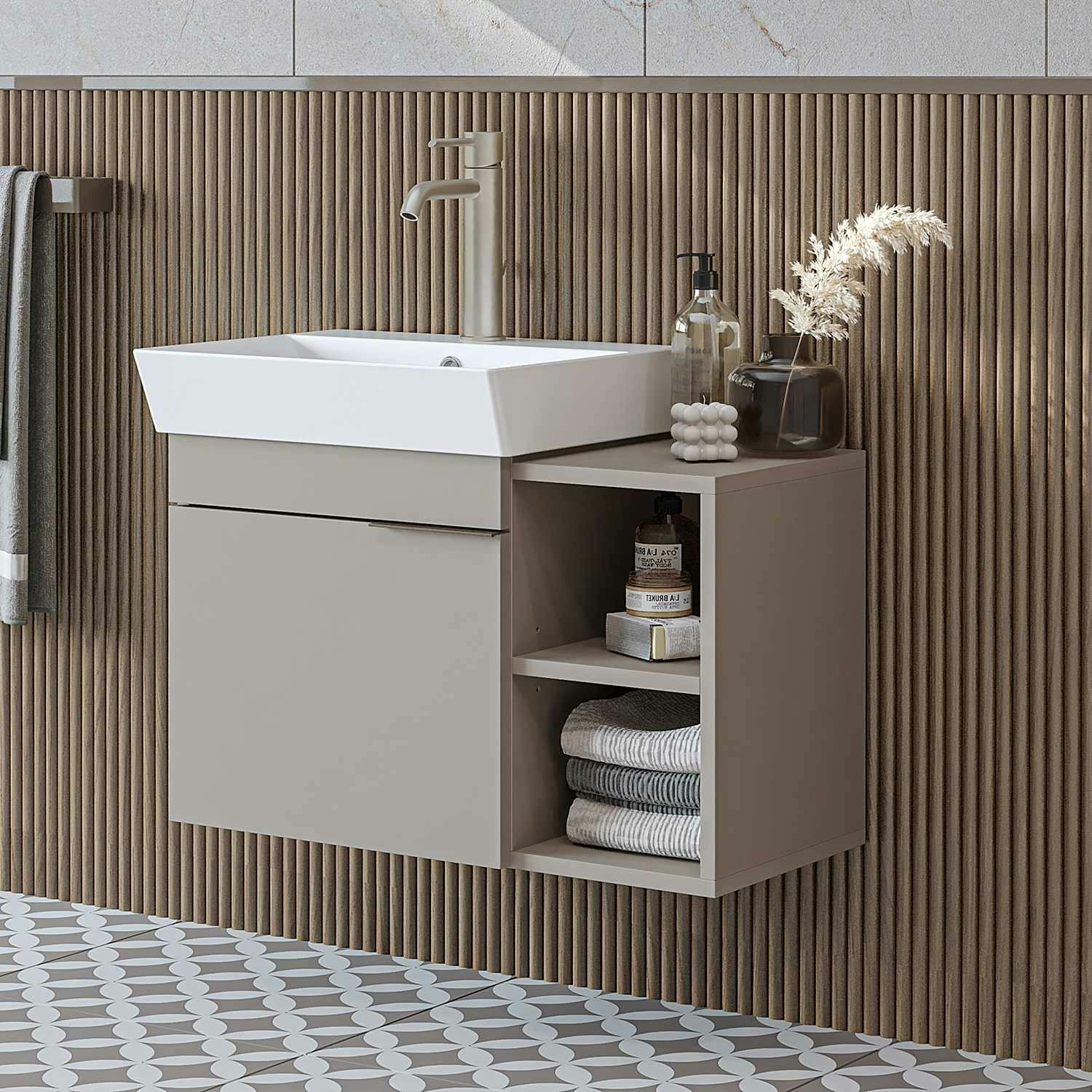 Meuble vasque suspendu sable 1 porte 2 niches NORIA
