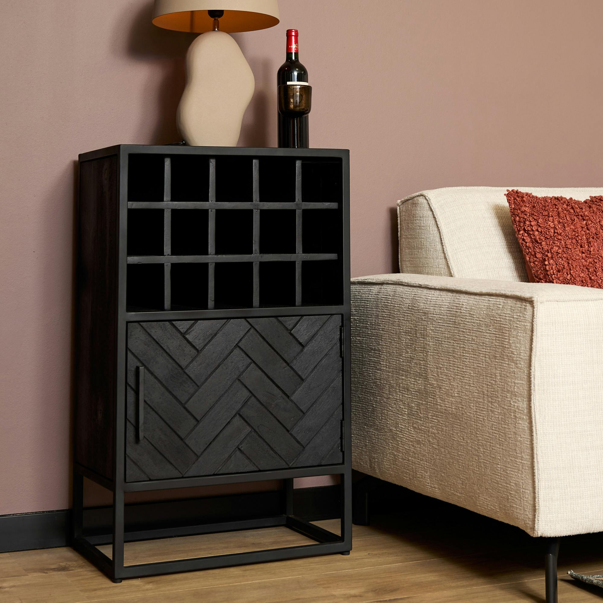 Mini-bar salon en bois noir pour 15 bouteilles ALVERA