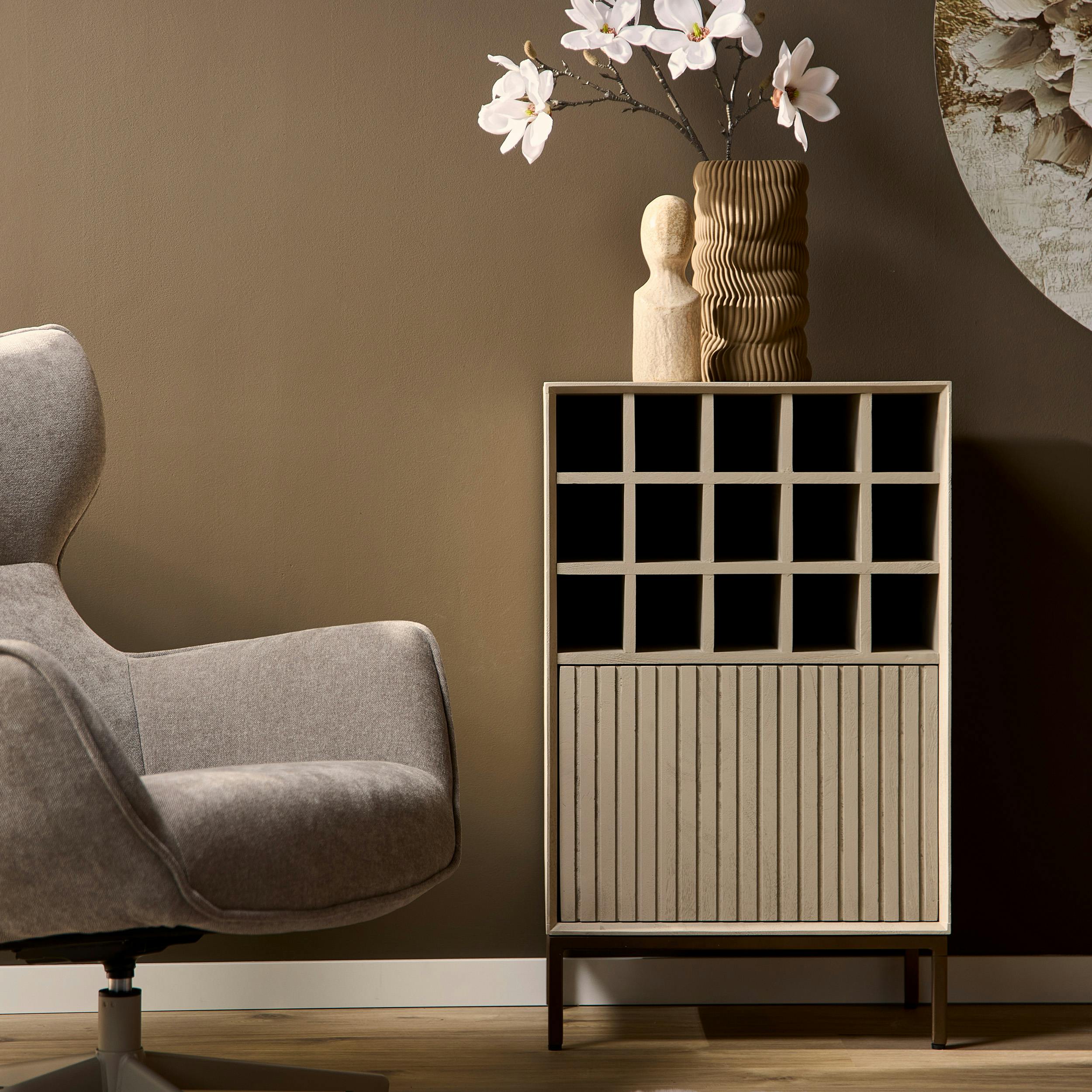 Minibar salon bois beige 1 porte 1 casier CORTINA