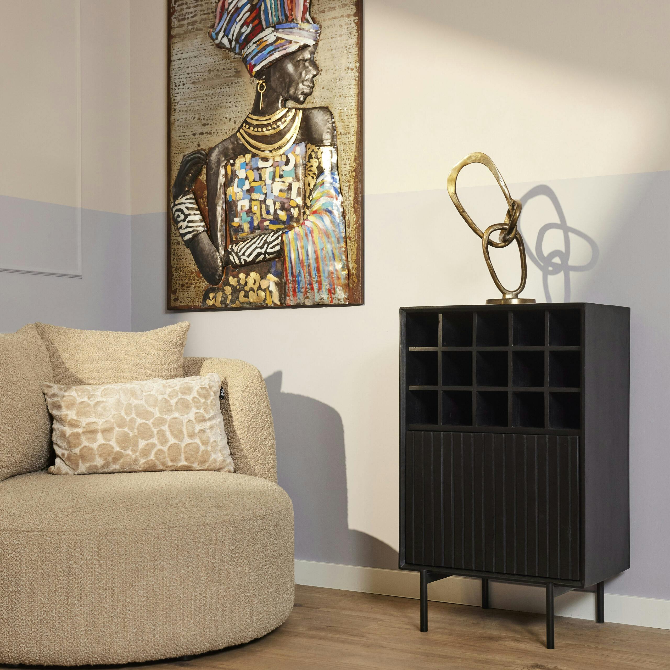 Minibar salon bois noir 1 porte 1 casier CORTINA