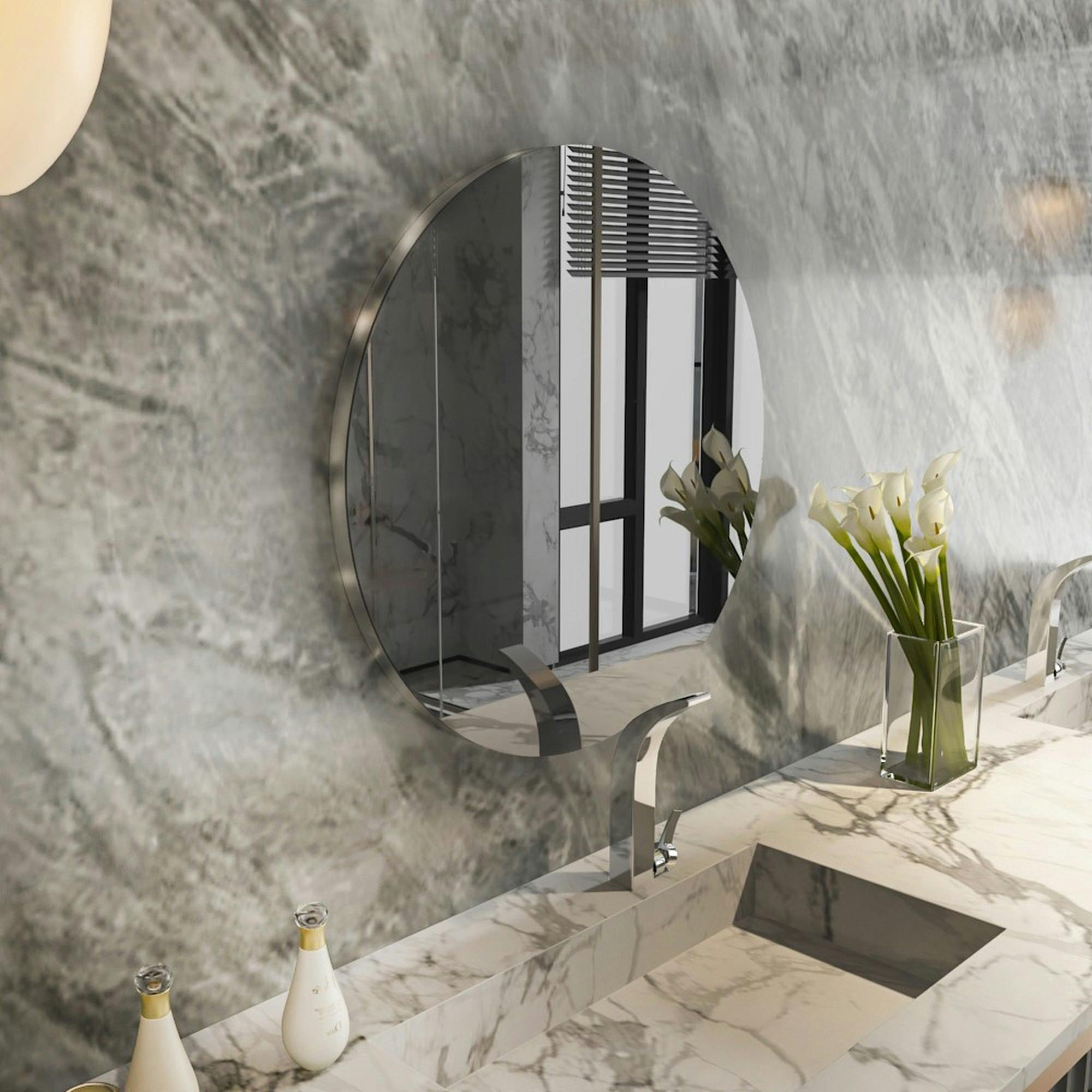 Miroir de salle de bains rond bord argenté 70 cm CODY