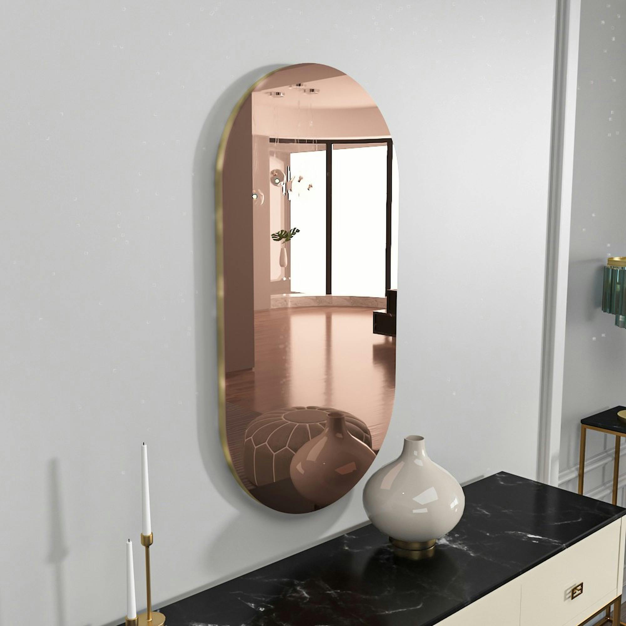 Miroir de salon ovale bronze bordure dorée 85 cm CODY