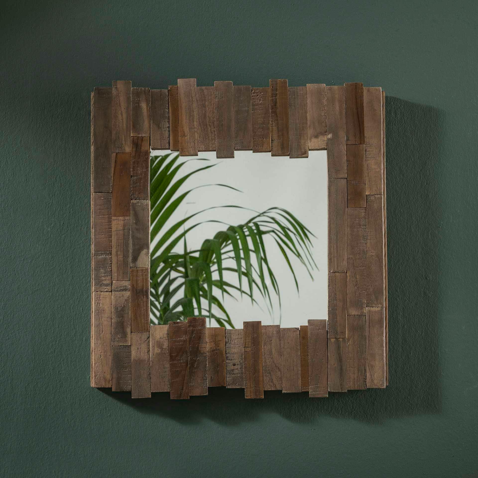 Miroir décoratif dentelé teck recyclé grisé JAVA