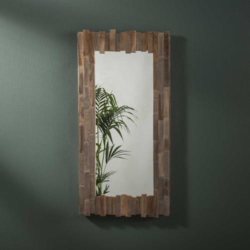 Miroir décoratif vertical dentelé teck recyclé grisé JAVA