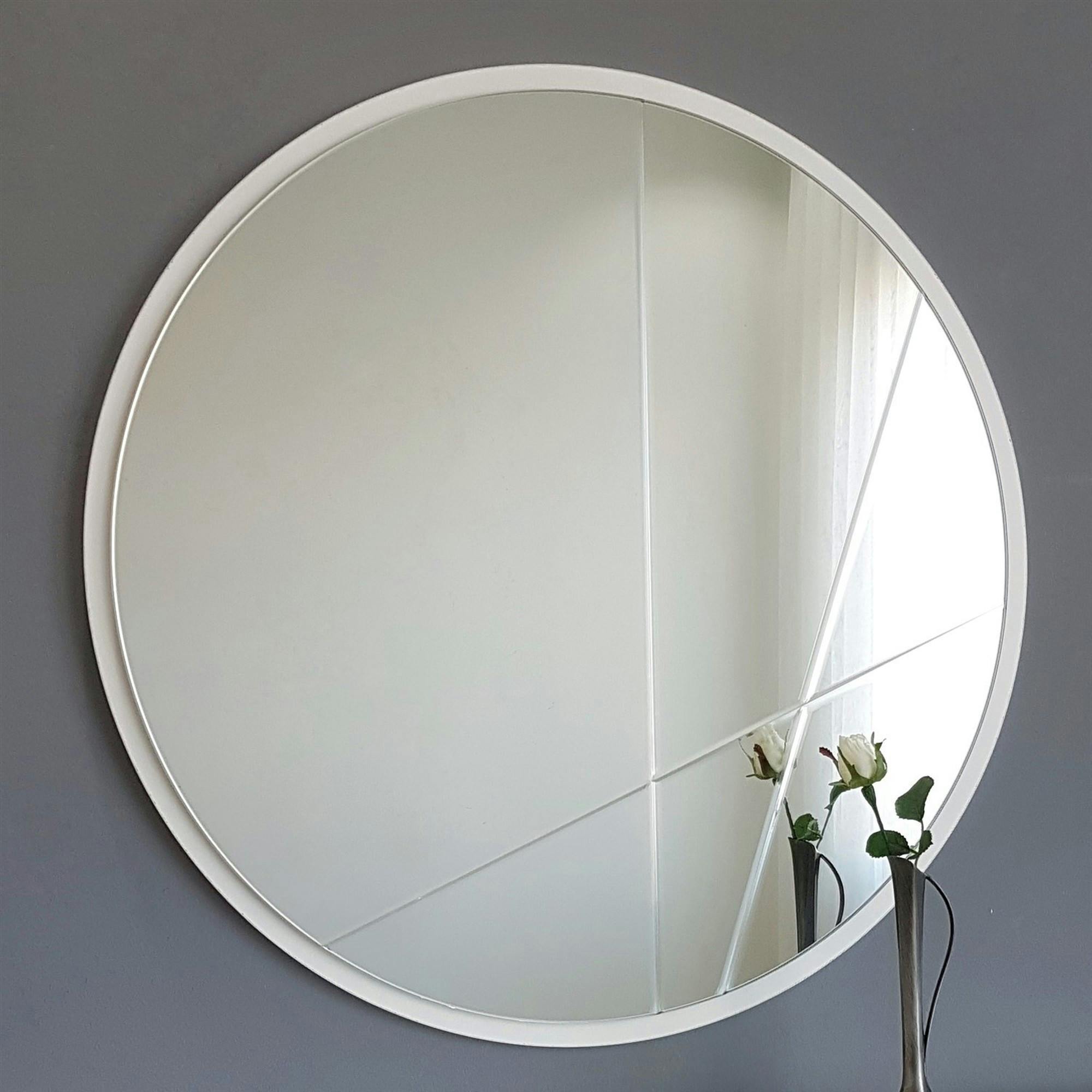 Miroir d'entrée blanc Ø60 cm avec lignes graphiques CODY