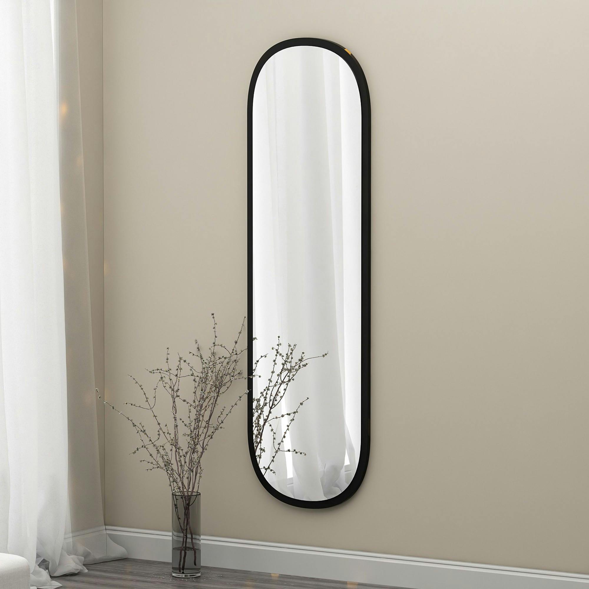Miroir d'entrée noir ovale 117 cm - style moderne CODY