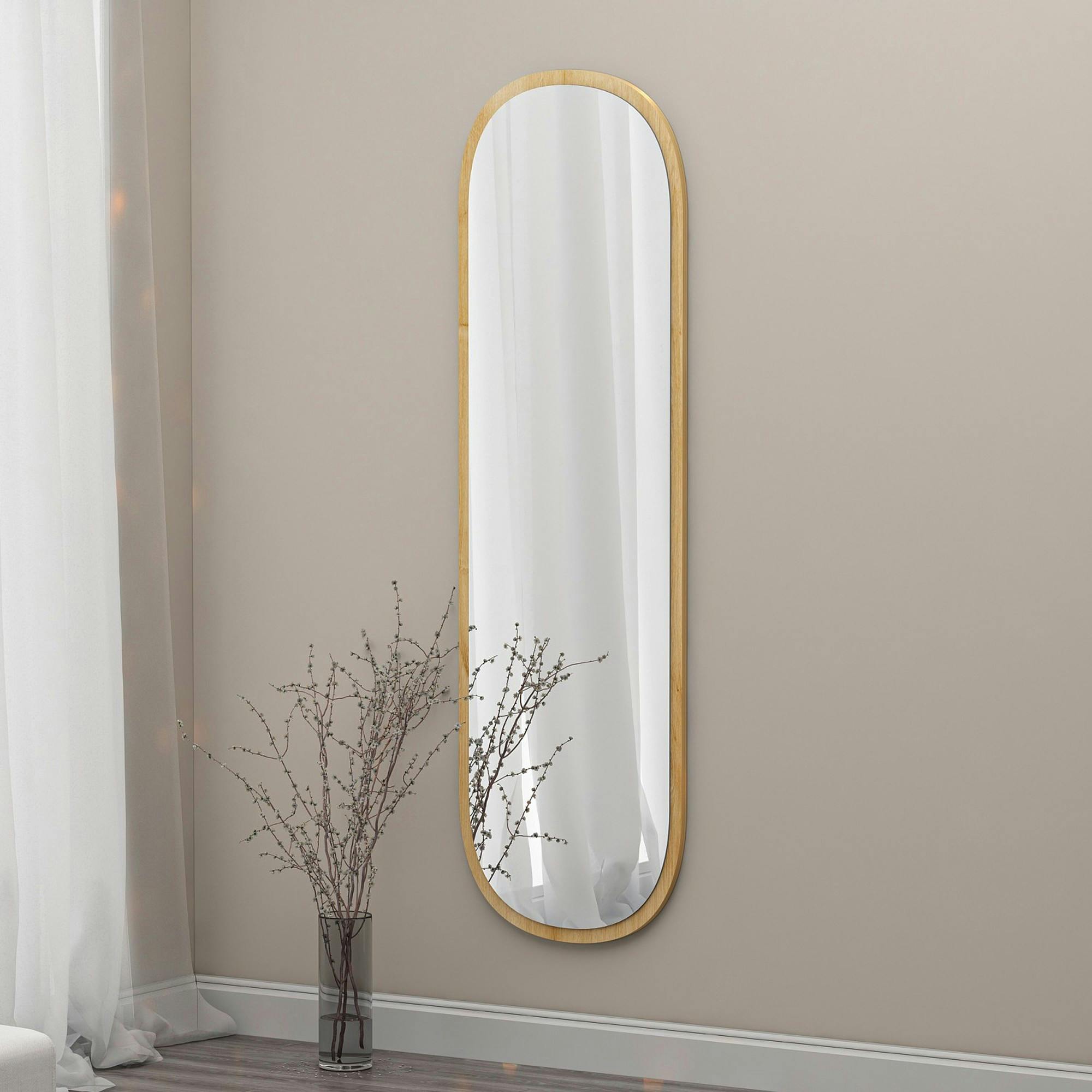 Miroir d'entrée ovale cadre effet bois 117 cm - moderne CODY