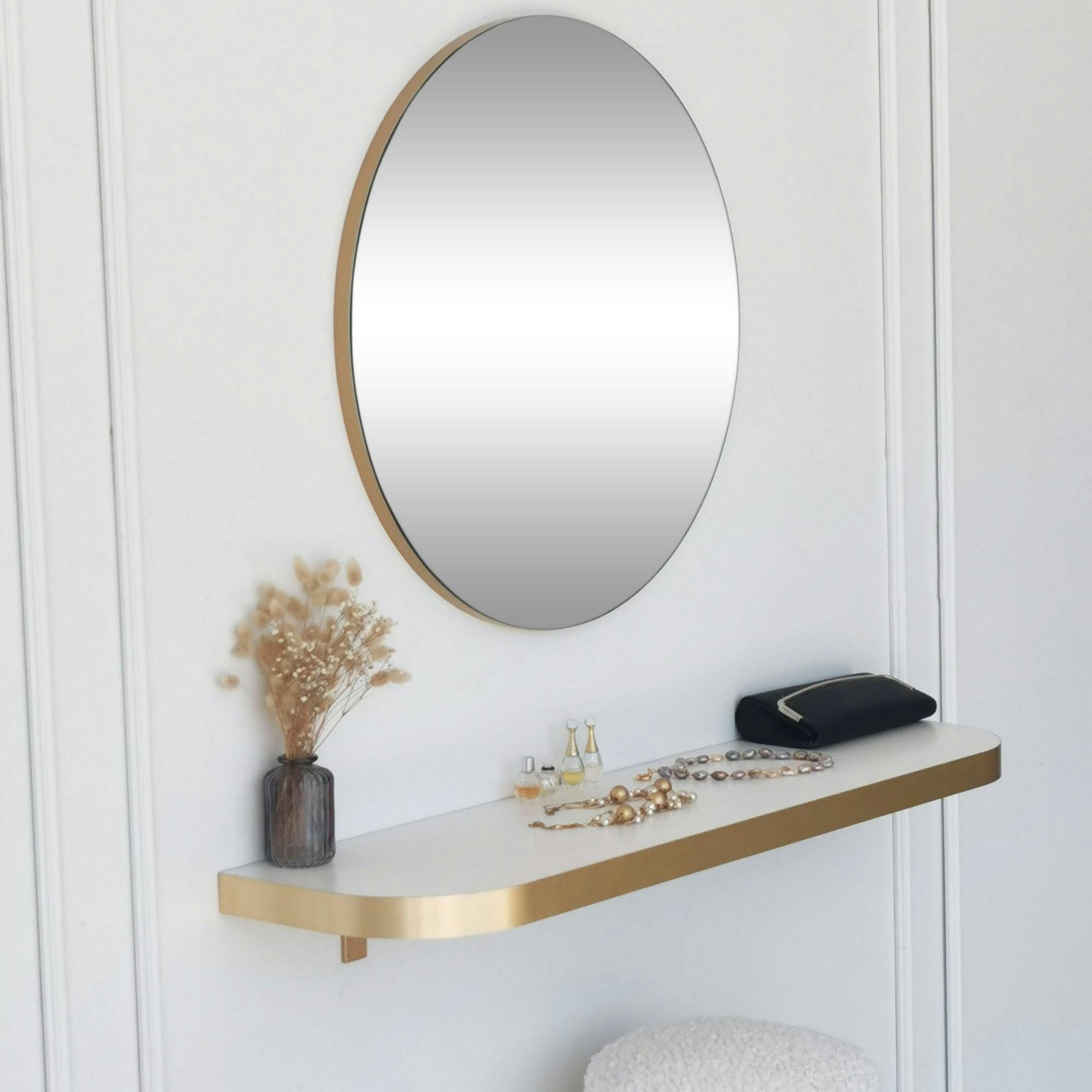 Miroir d'entrée rond bord doré Ø60 cm - style moderne CODY