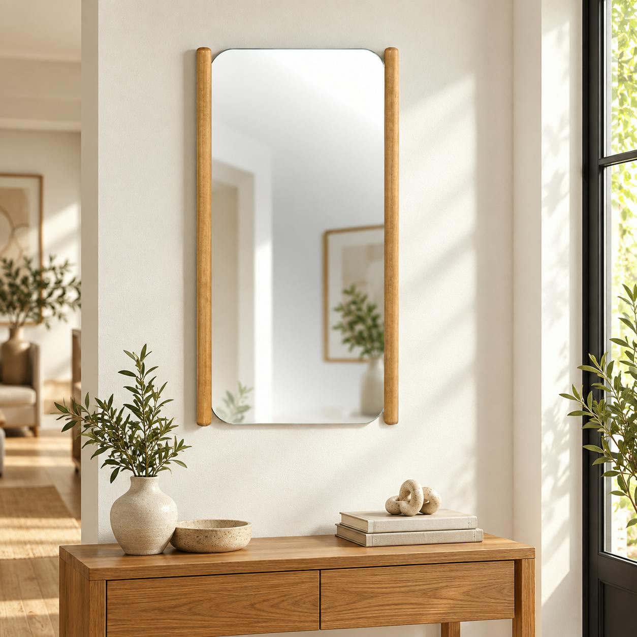 Miroir d'entrée vertical - baguettes latérales bois IENA