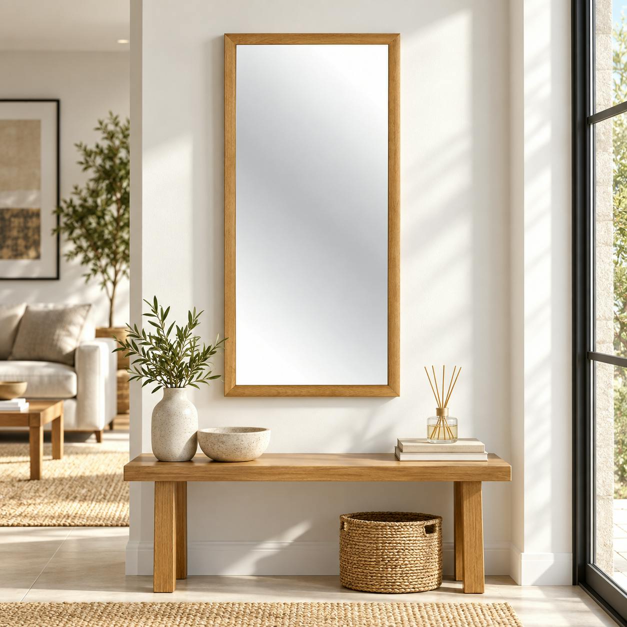 Miroir d'entrée vertical - cadre bois clair 80 cm IENA