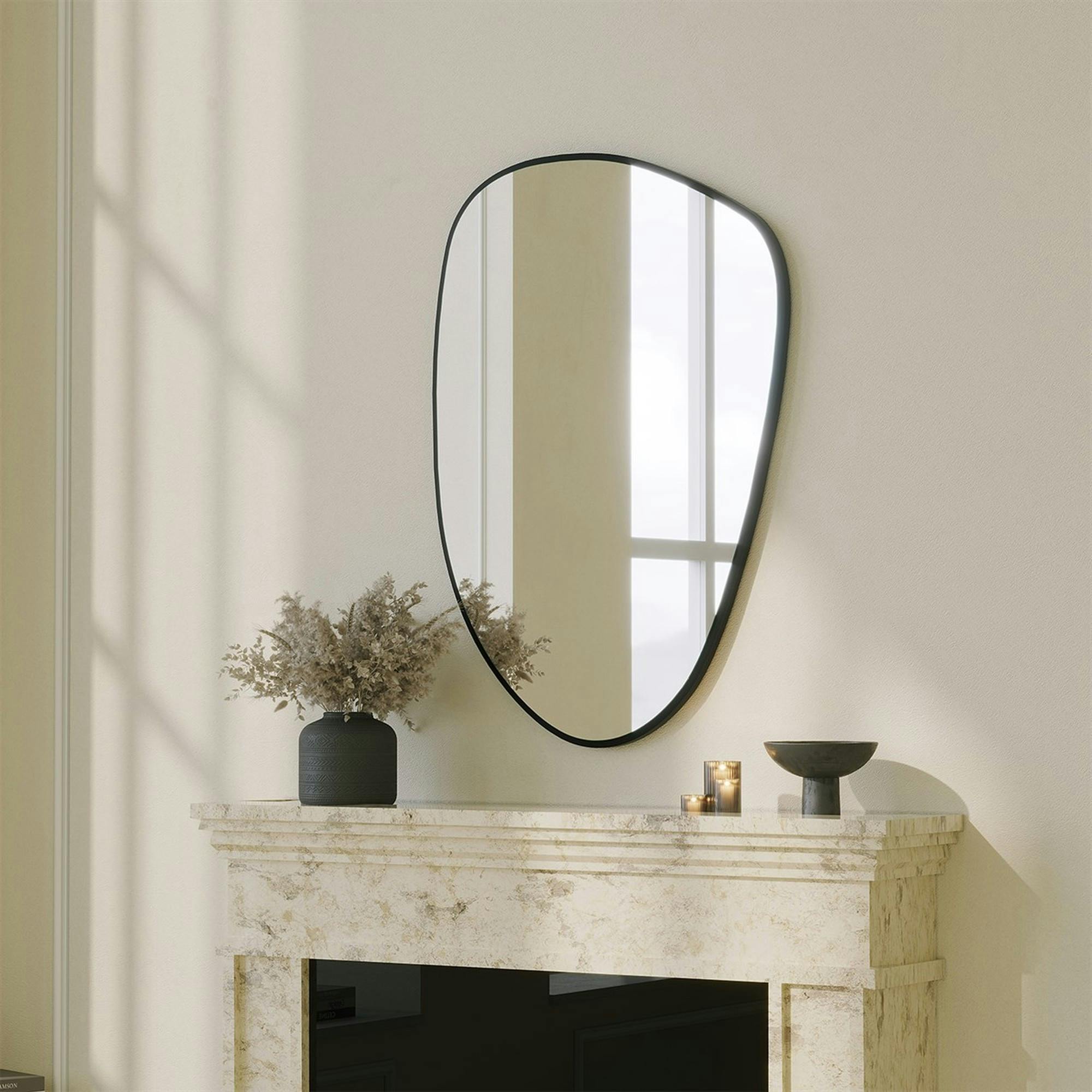 Miroir design organique bord noir 91 cm, forme fluide CODY