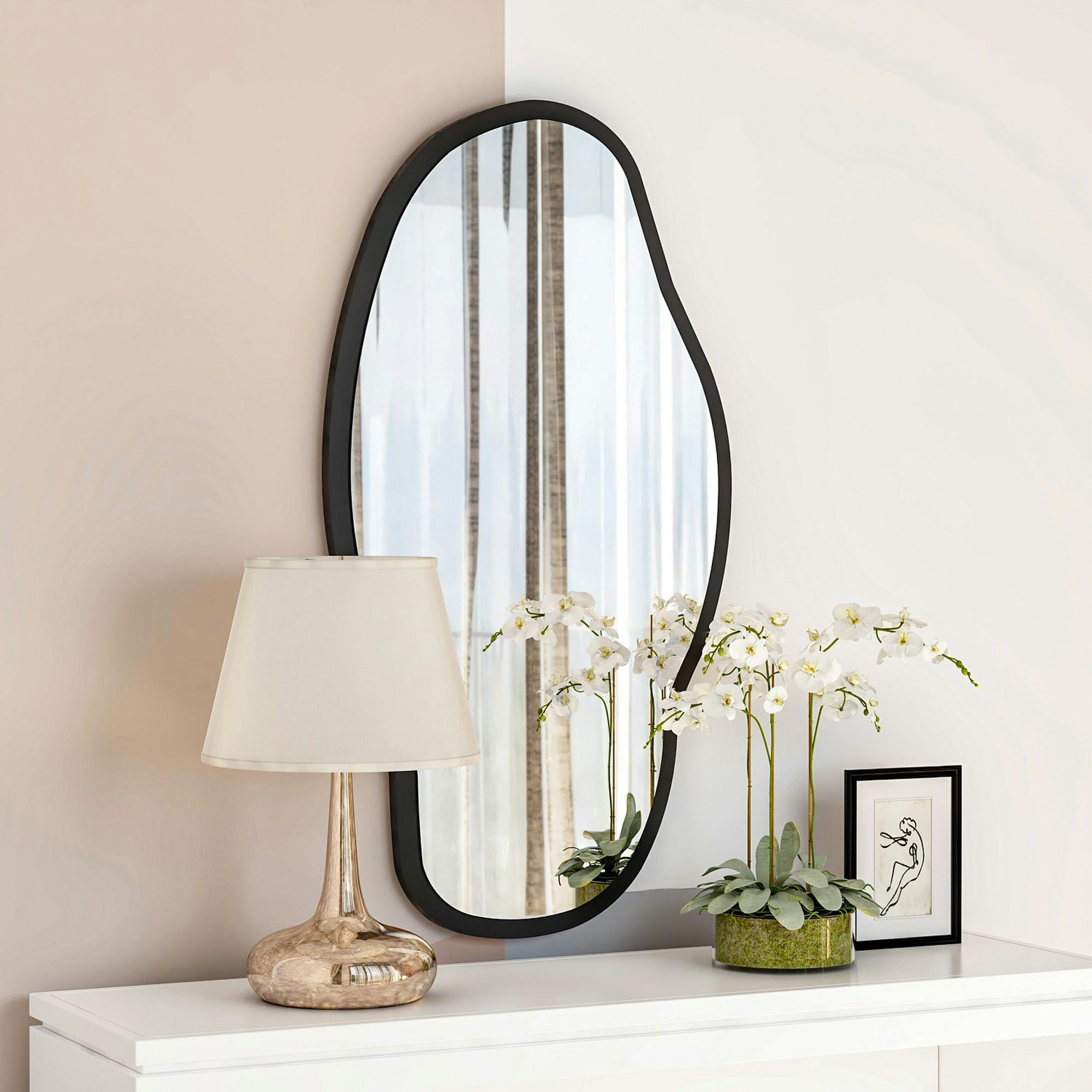 Miroir design organique forme libre - cadre noir CODY