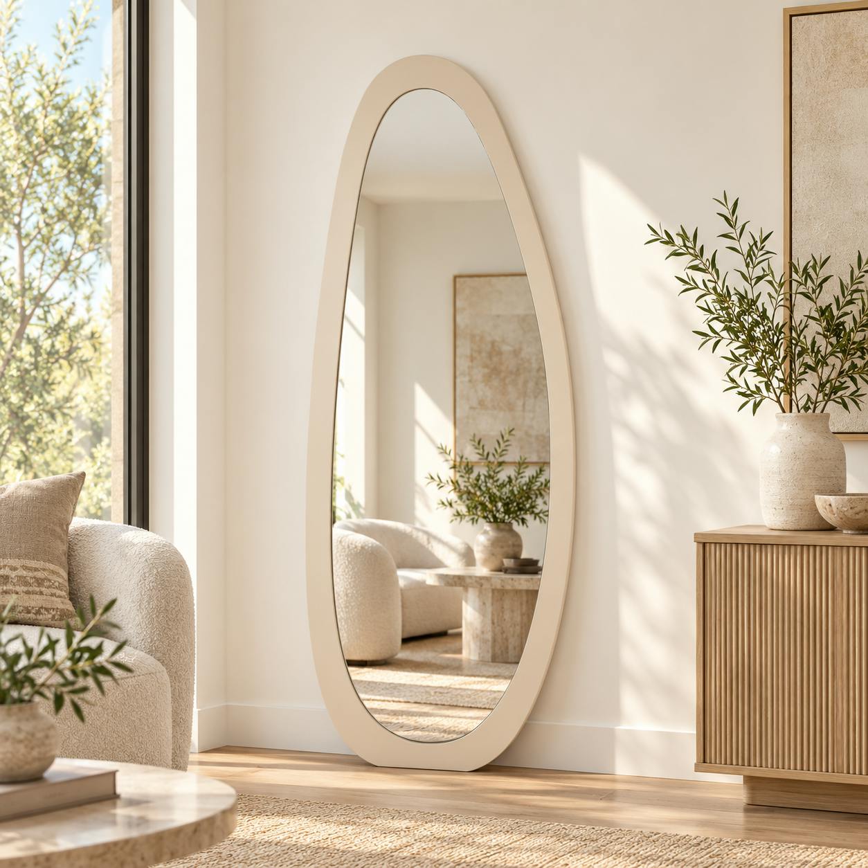 Miroir en bois beige design organique 180 cm CORTINA