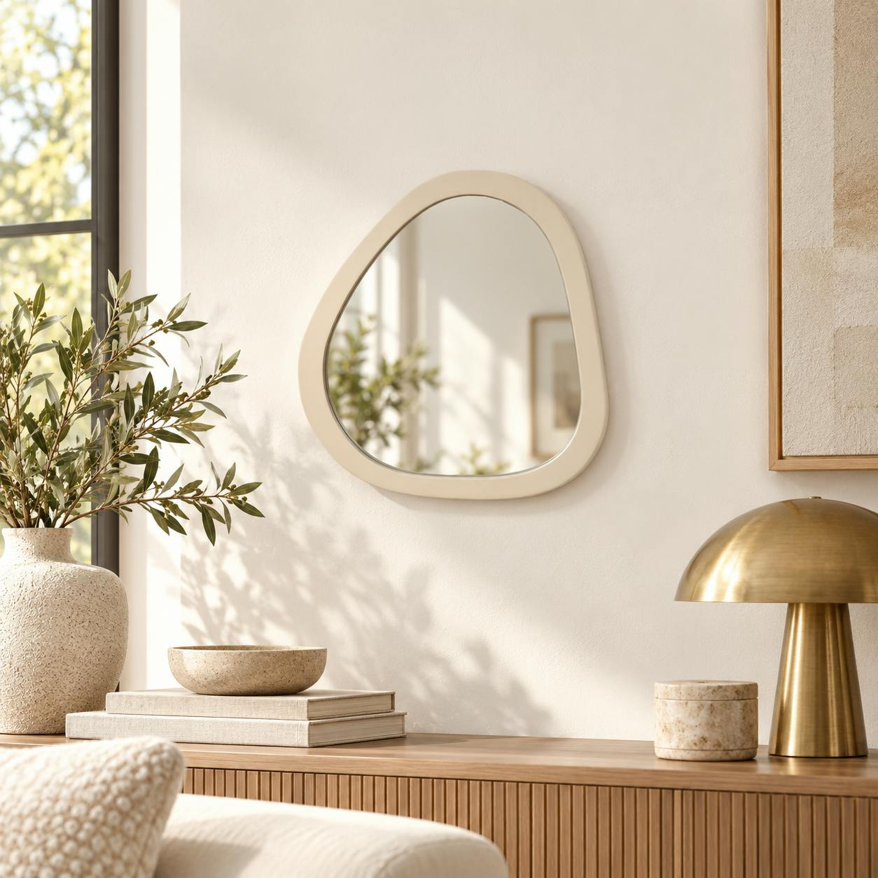 Miroir en bois beige design organique 43 cm CORTINA
