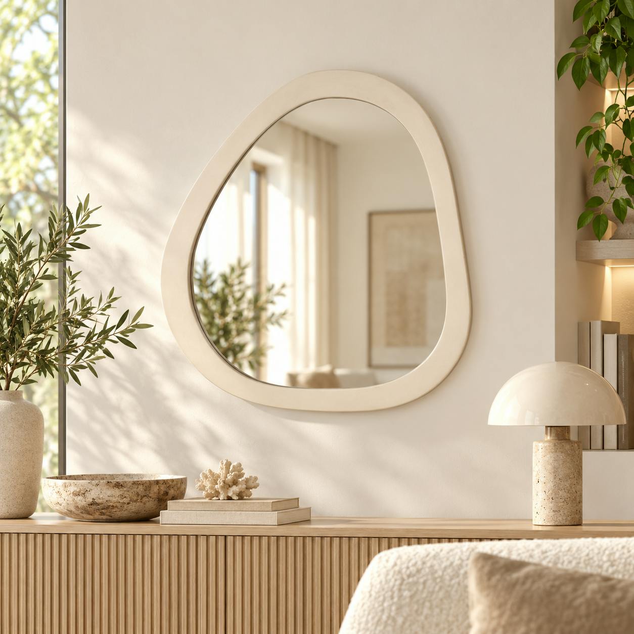 Miroir en bois beige design organique 55 cm CORTINA