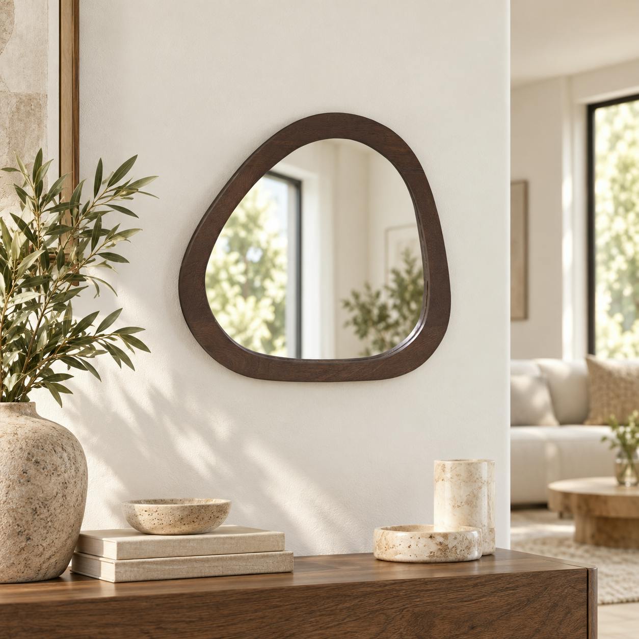 Miroir en bois marron design organique 43 cm CORTINA