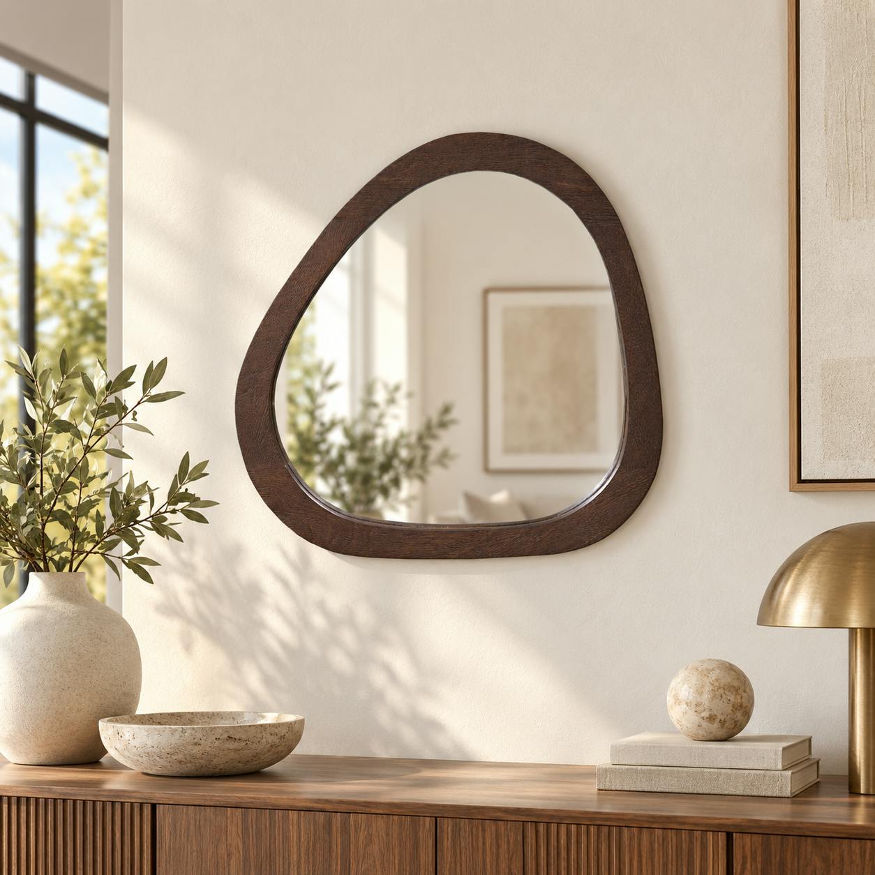 Miroir en bois marron design organique 55 cm CORTINA
