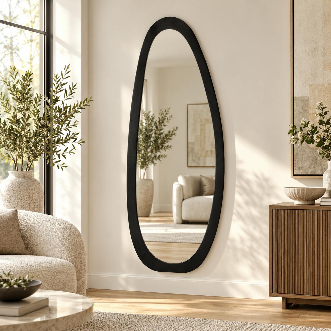 Miroir en bois noir design organique 180 cm CORTINA