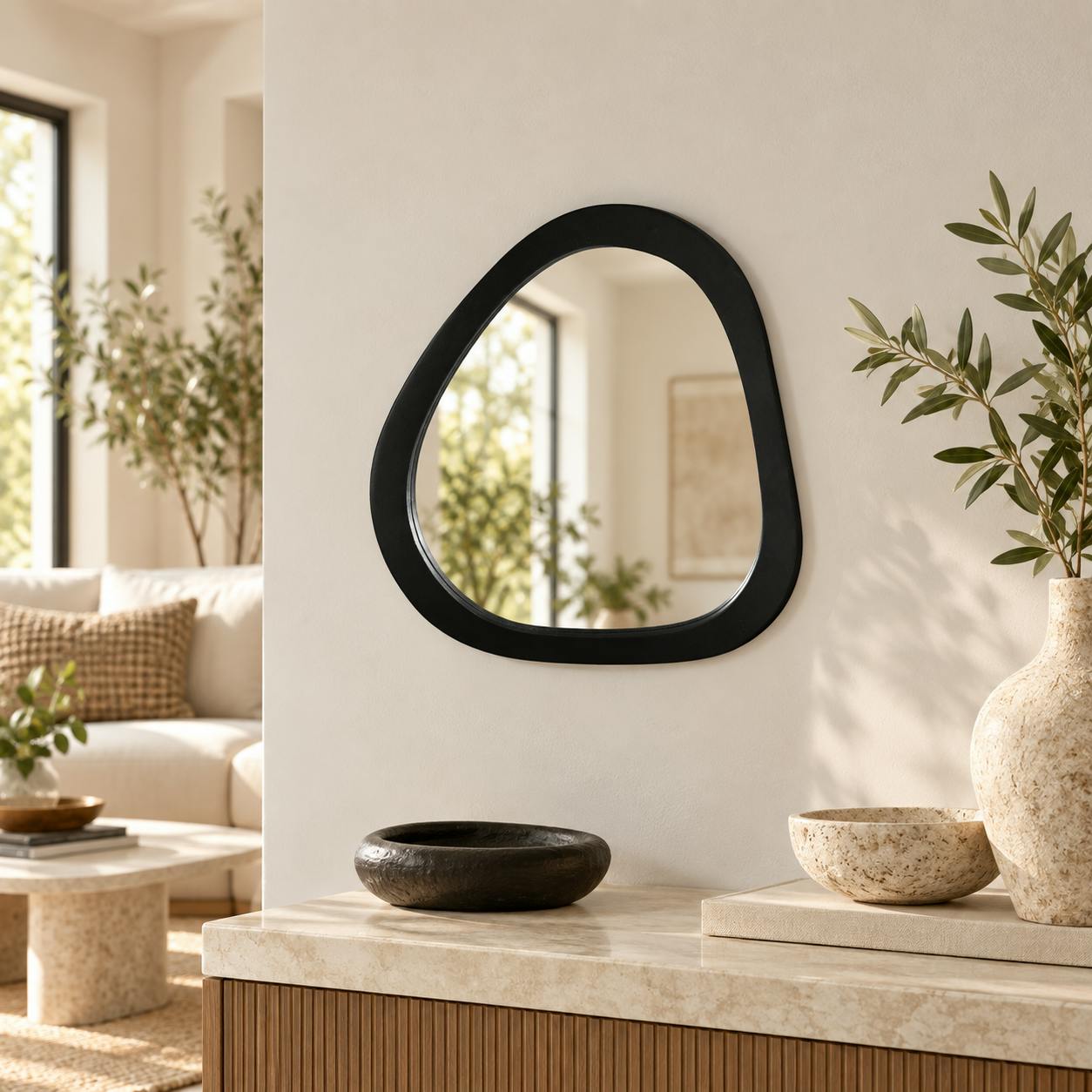 Miroir en bois noir design organique 43 cm CORTINA