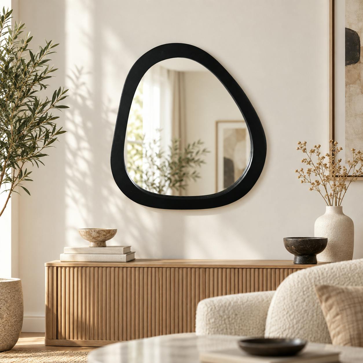 Miroir en bois noir design organique 55 cm CORTINA