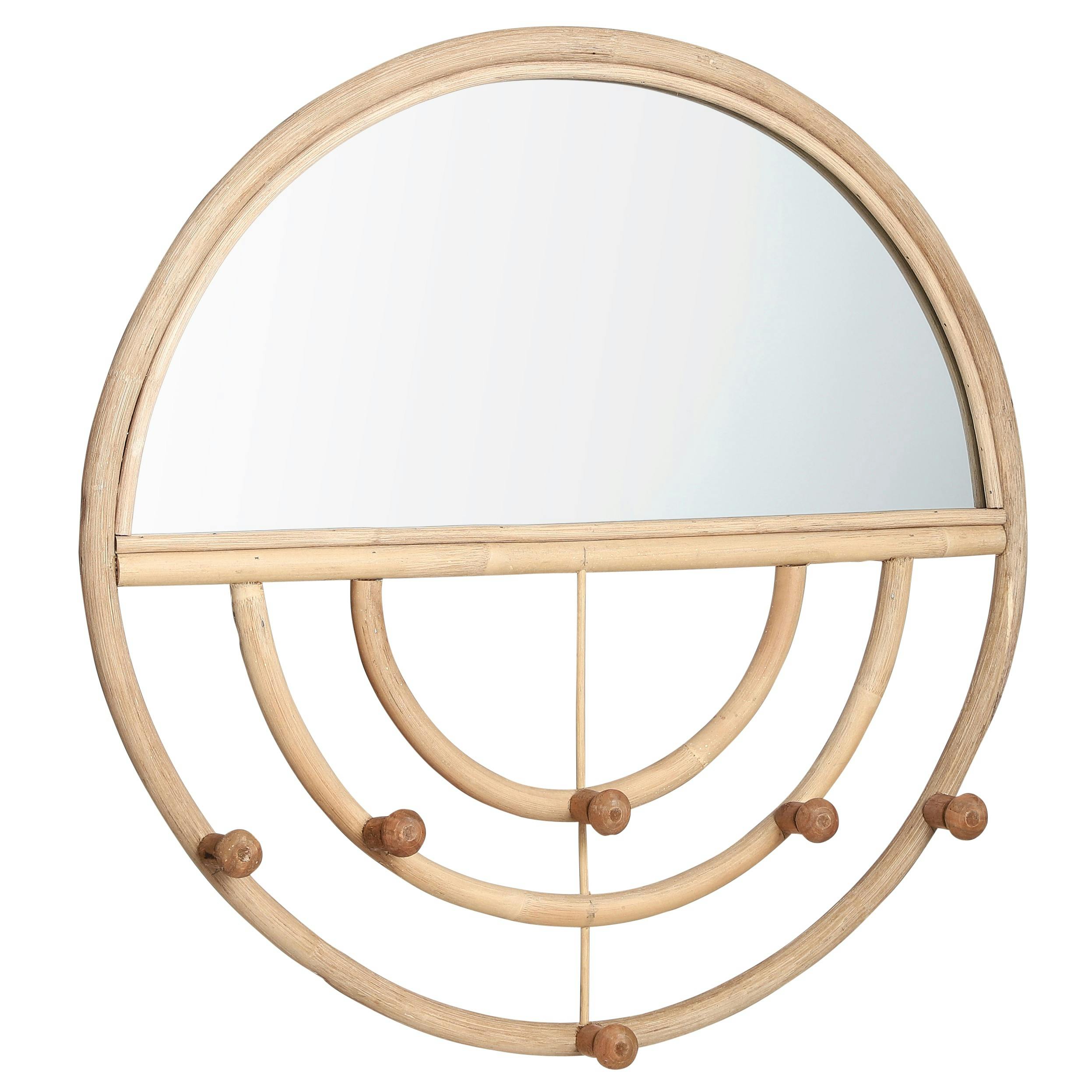 Miroir en rotin demi-lune avec patères