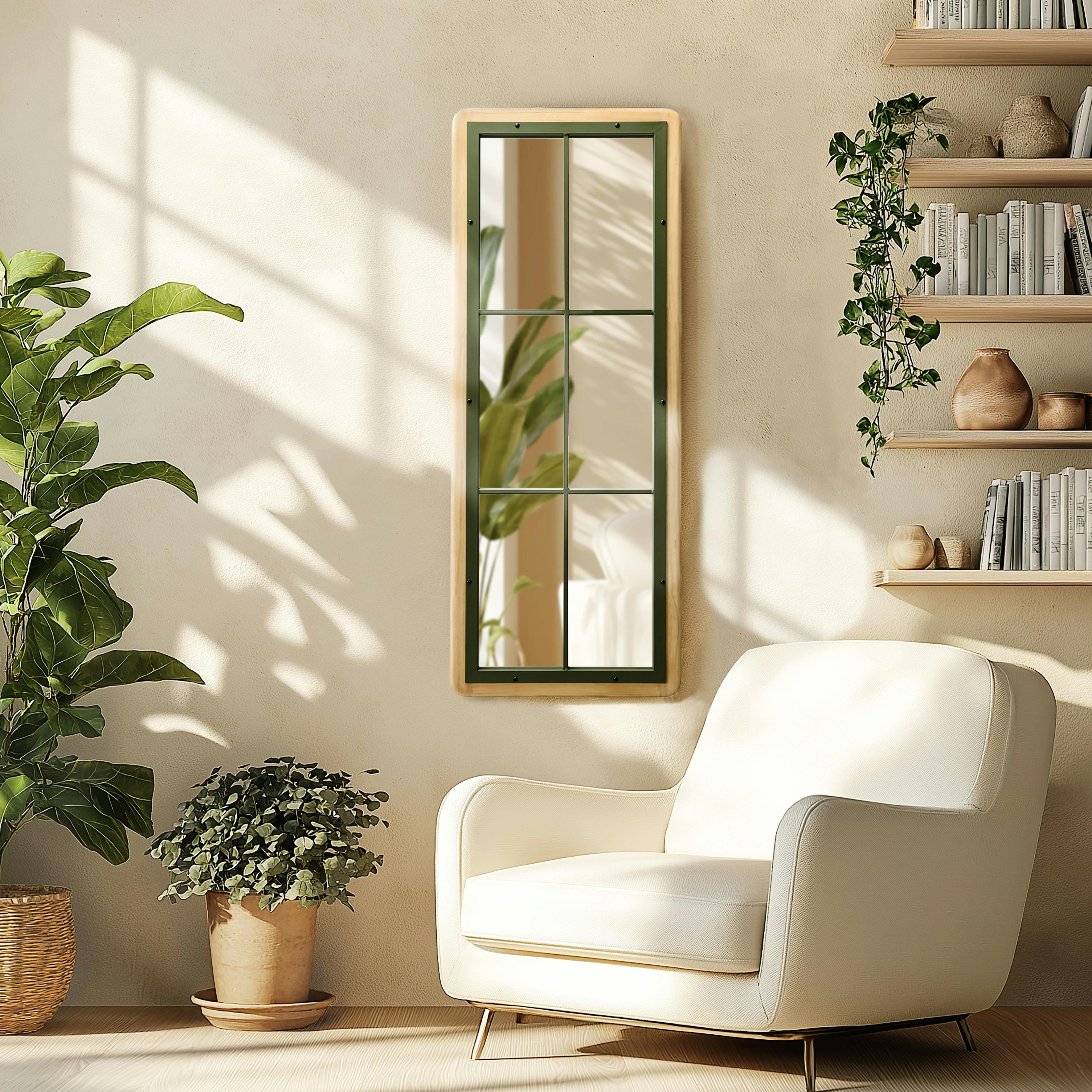 Miroir fenêtre pin et métal vert BAGAN