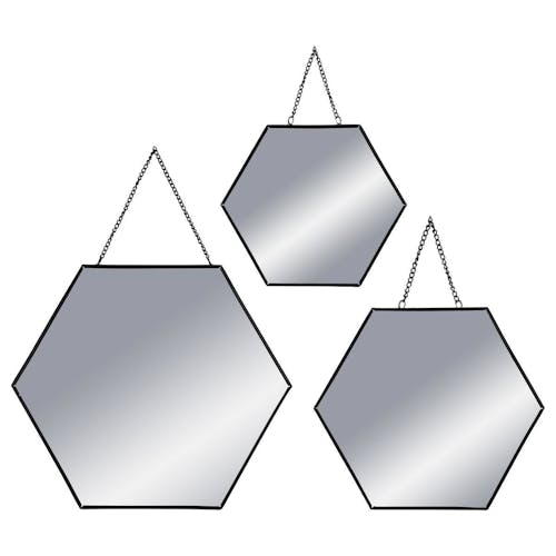 Miroir hexagonal noir avec chaîne (lot de 3)