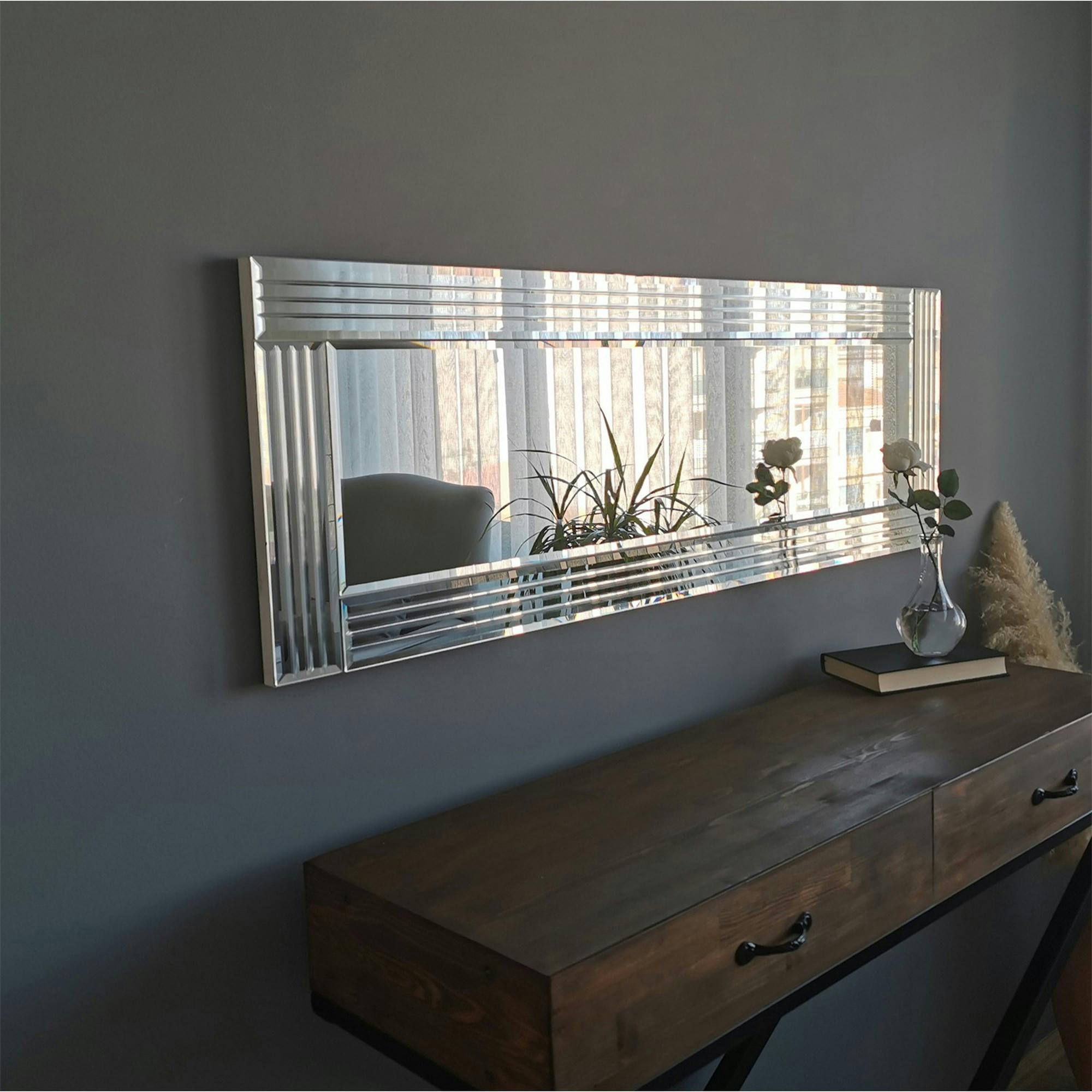 Miroir horizontal moderne chic - cadre strié 120 cm CODY