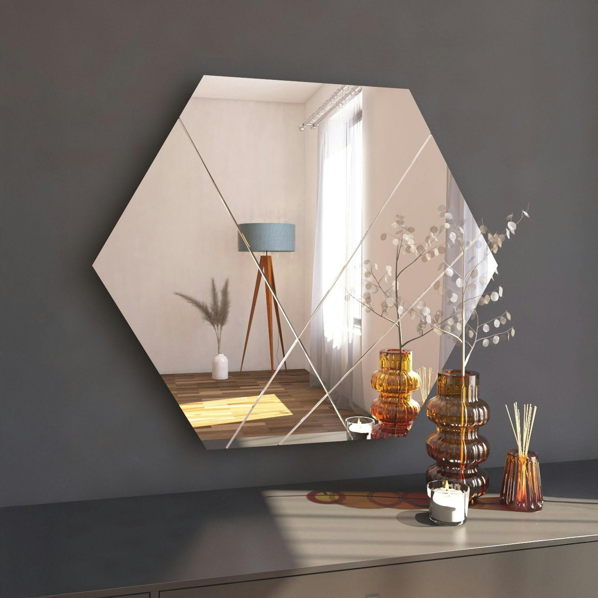 Miroir mural design hexagonal - lignes décoratives 70 cm CODY